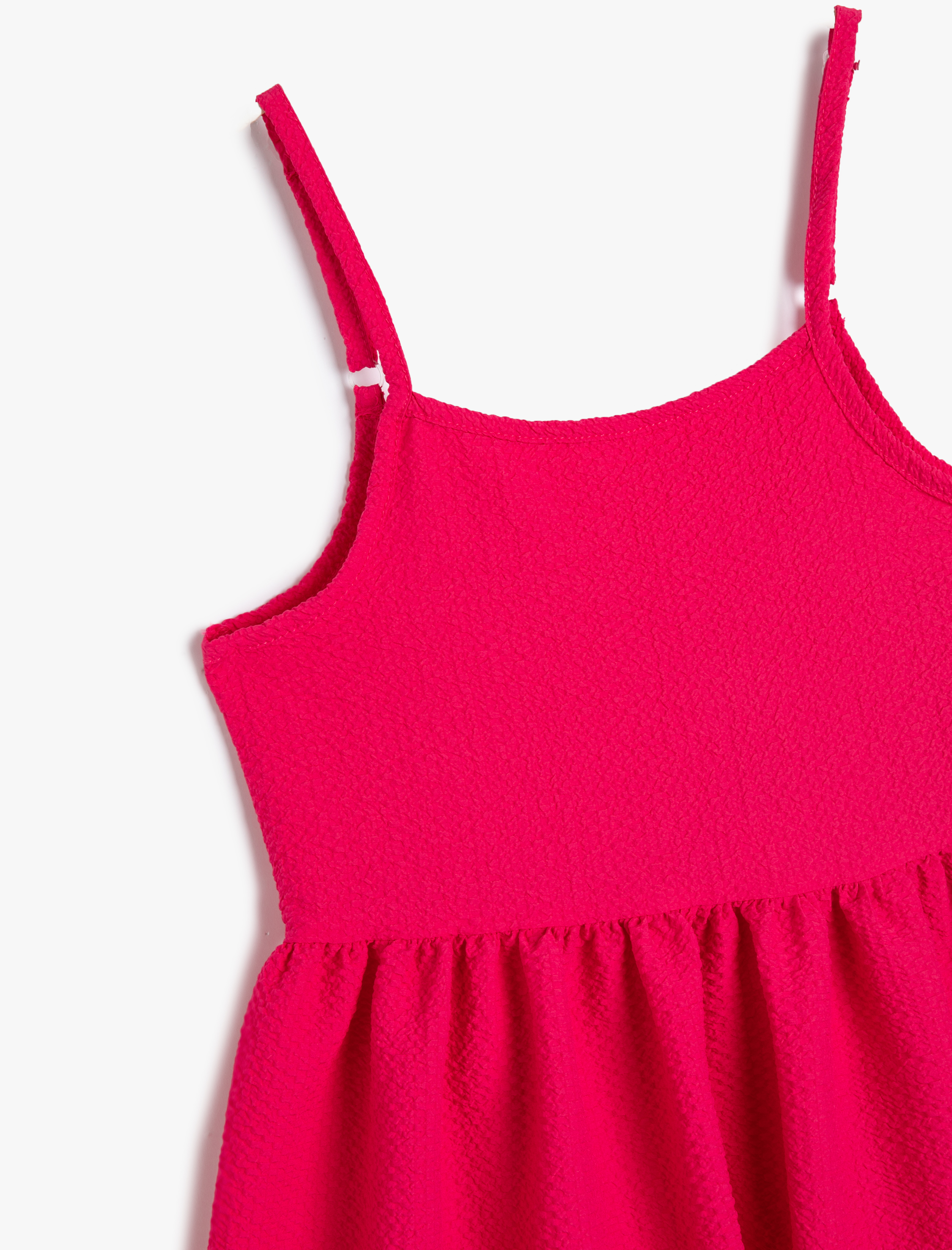  Kız Çocuk Elbise Midi Boy İnce Askılı Volanlı Dokulu