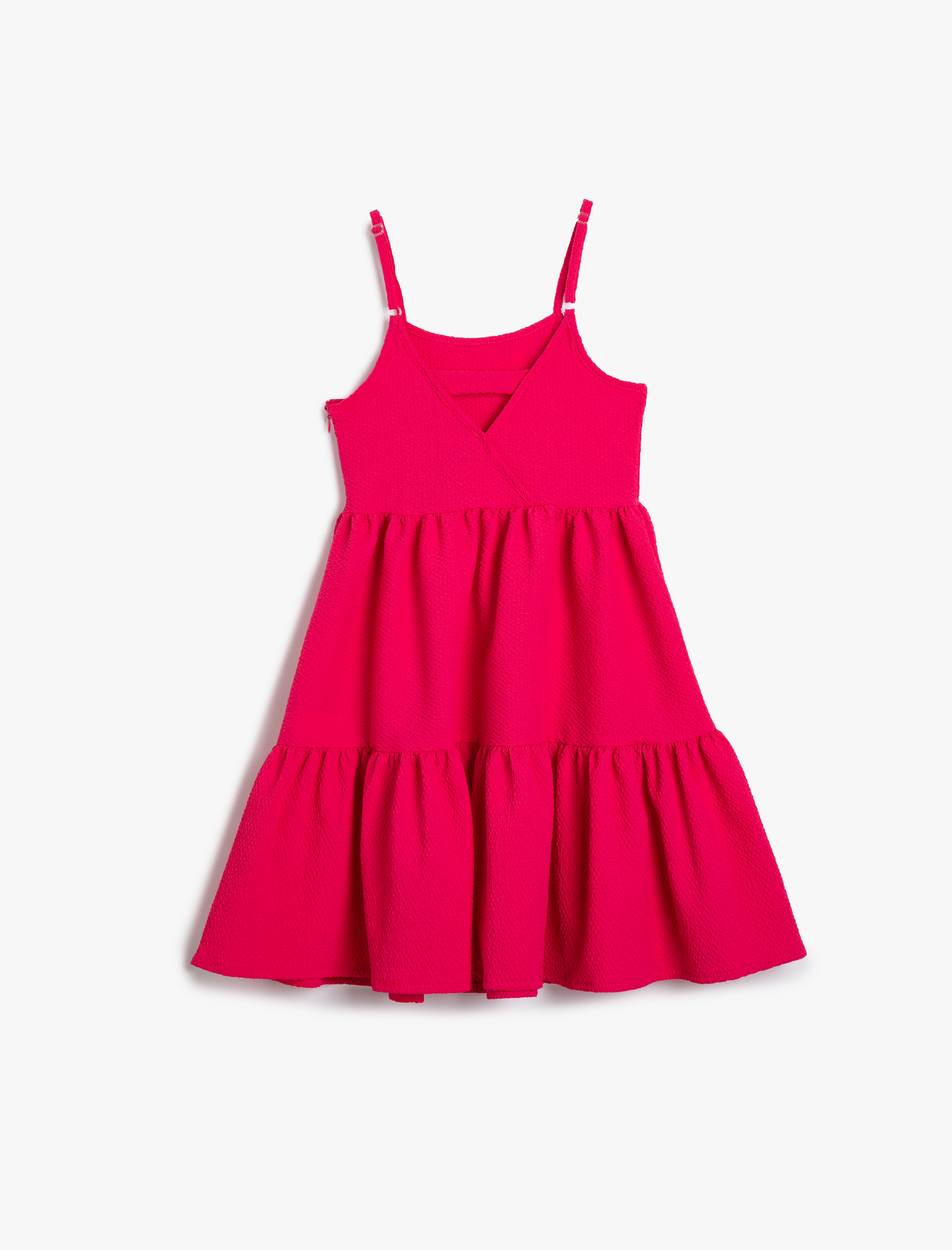  Kız Çocuk Elbise Midi Boy İnce Askılı Volanlı Dokulu