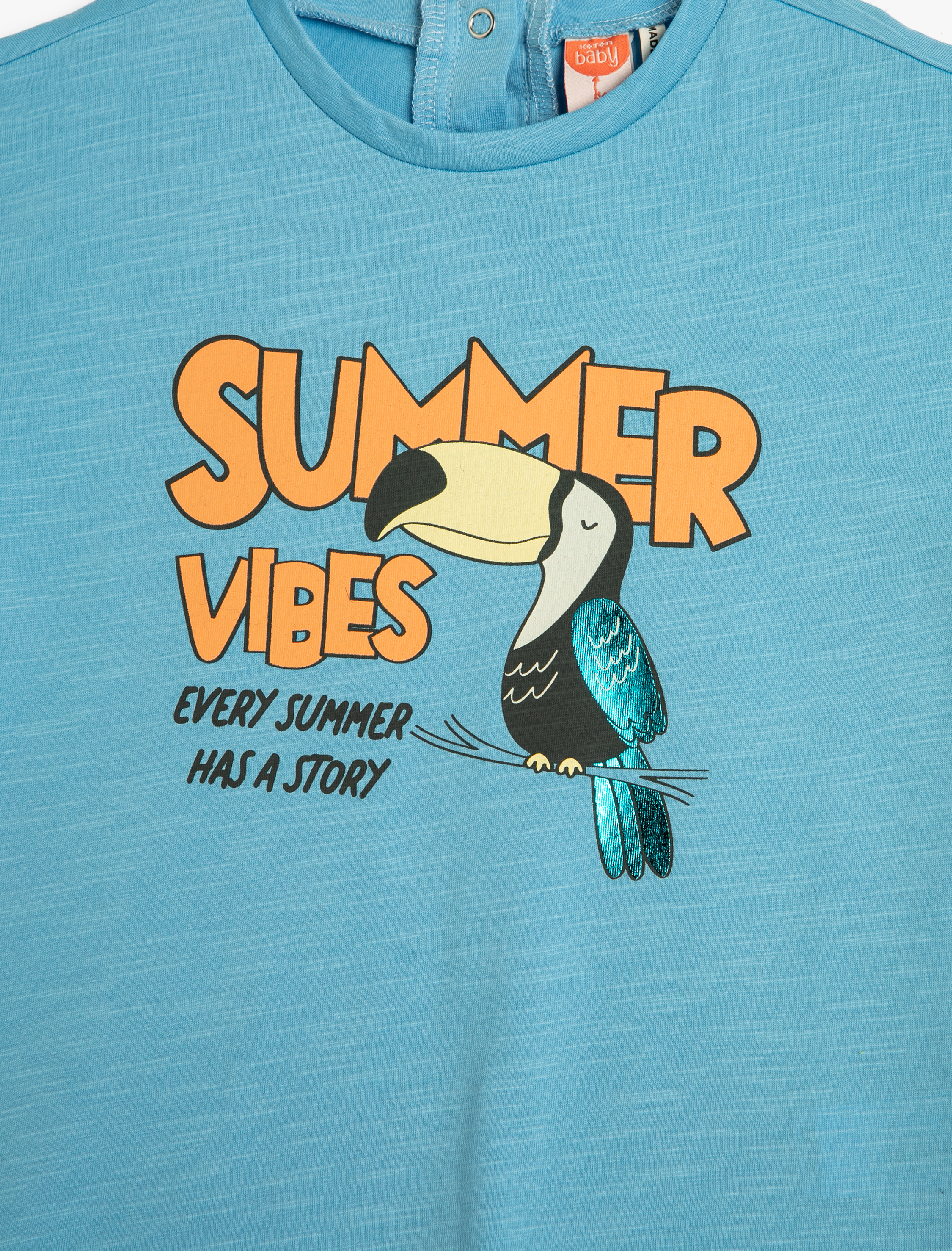  Erkek Bebek Tişört Bisiklet Yaka Kısa Kollu Papağan Baskılı Pamuklu