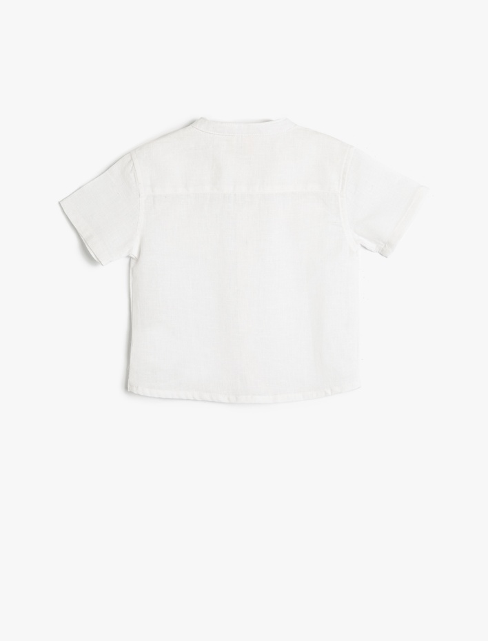 Erkek Bebek Gömlek Dik Yaka Kısa Kollu Cepli Pamuklu