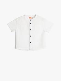 Gömlek Dik Yaka Kısa Kollu Cepli Pamuklu