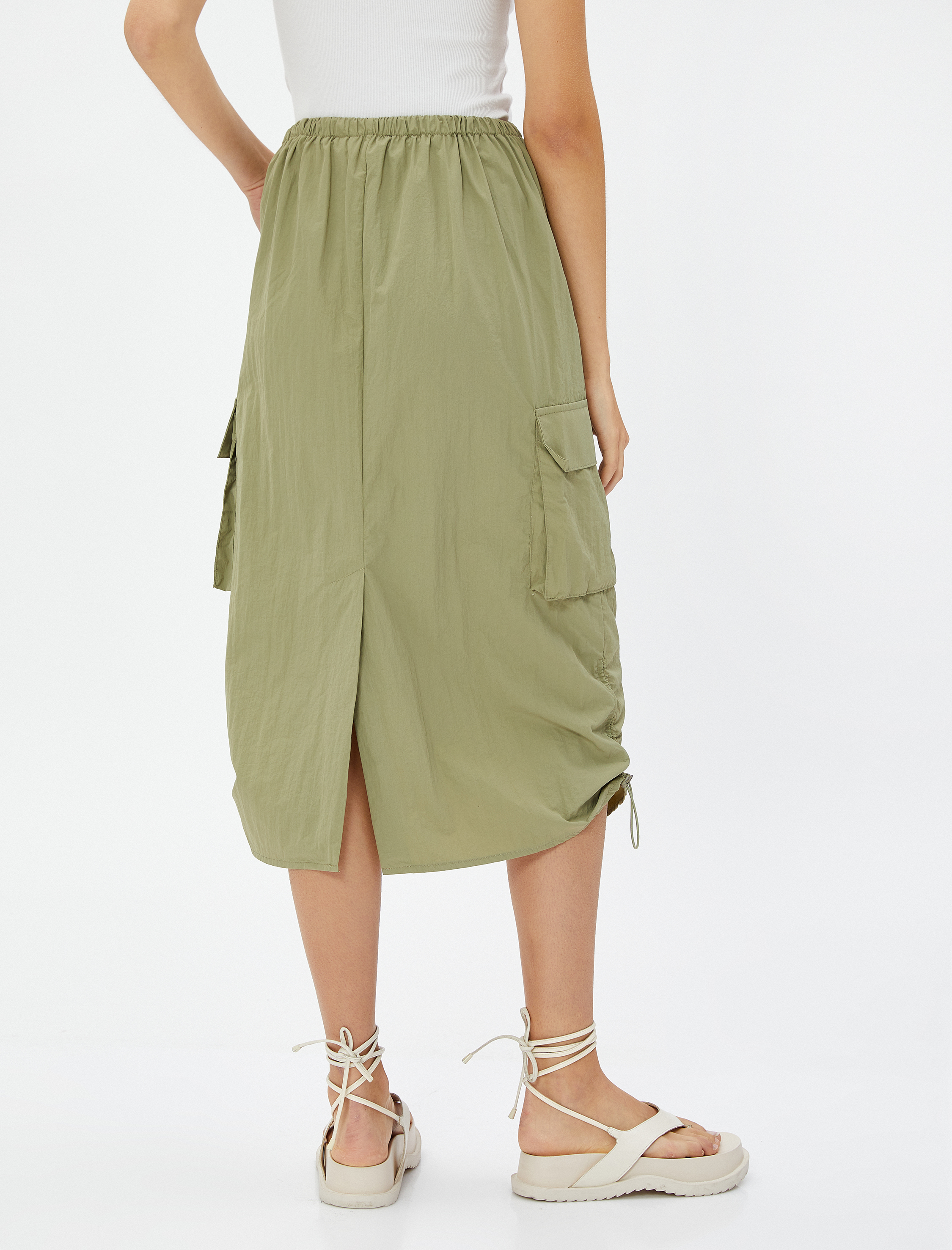   Paraşüt Etek Midi Büyük Cepli Stoper Detaylı