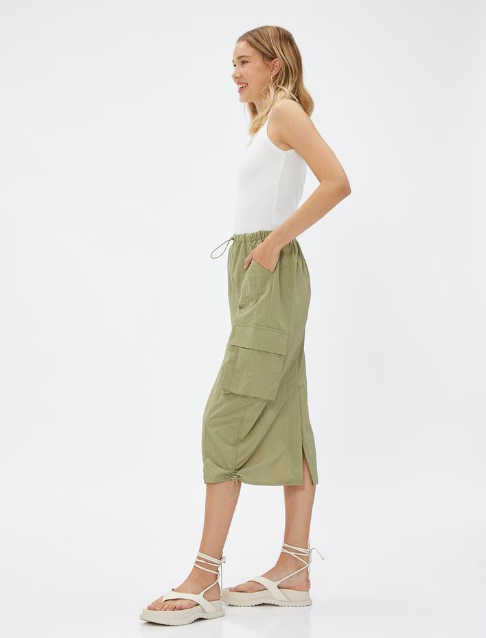 Paraşüt Etek Midi Büyük Cepli Stoper Detaylı