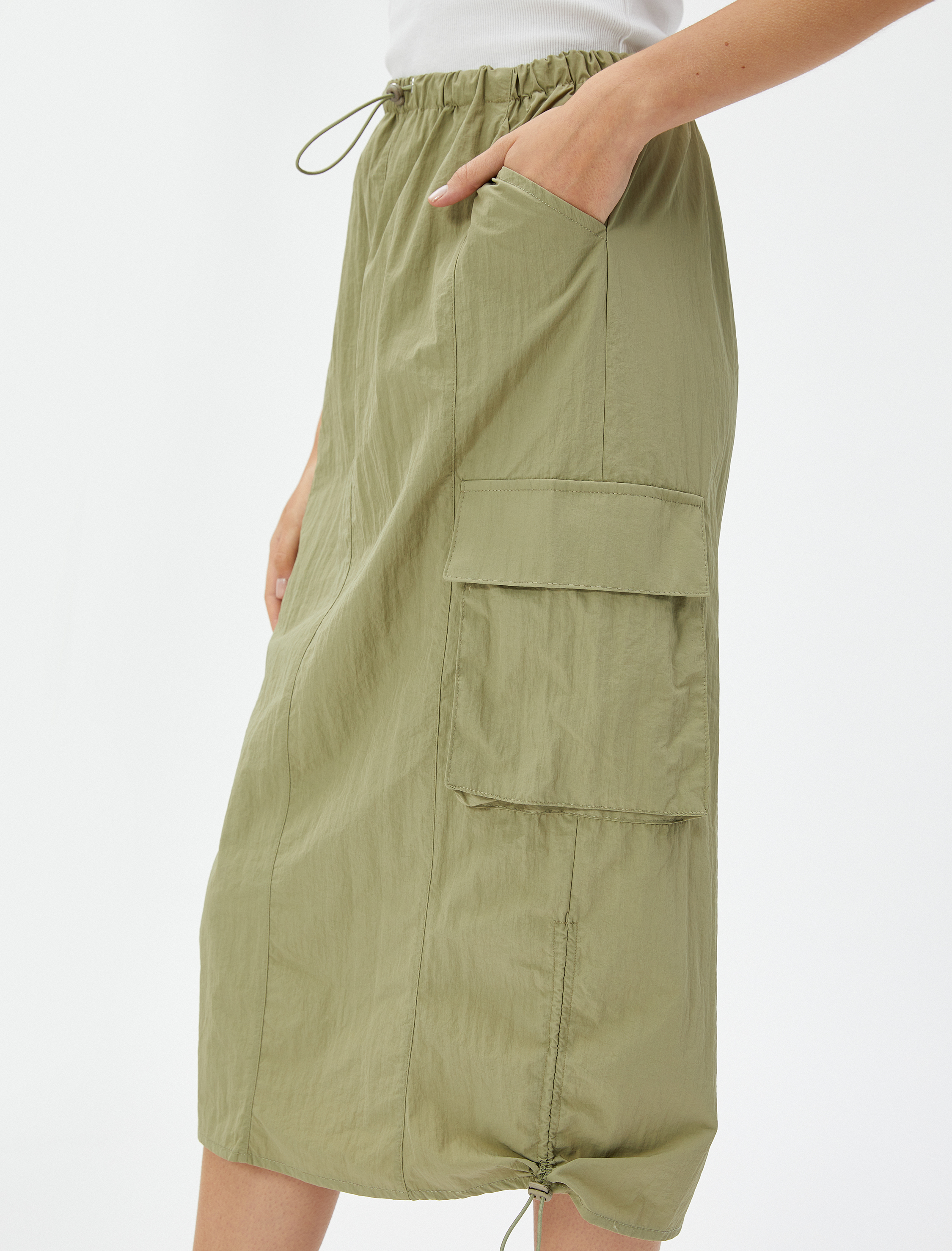   Paraşüt Etek Midi Büyük Cepli Stoper Detaylı