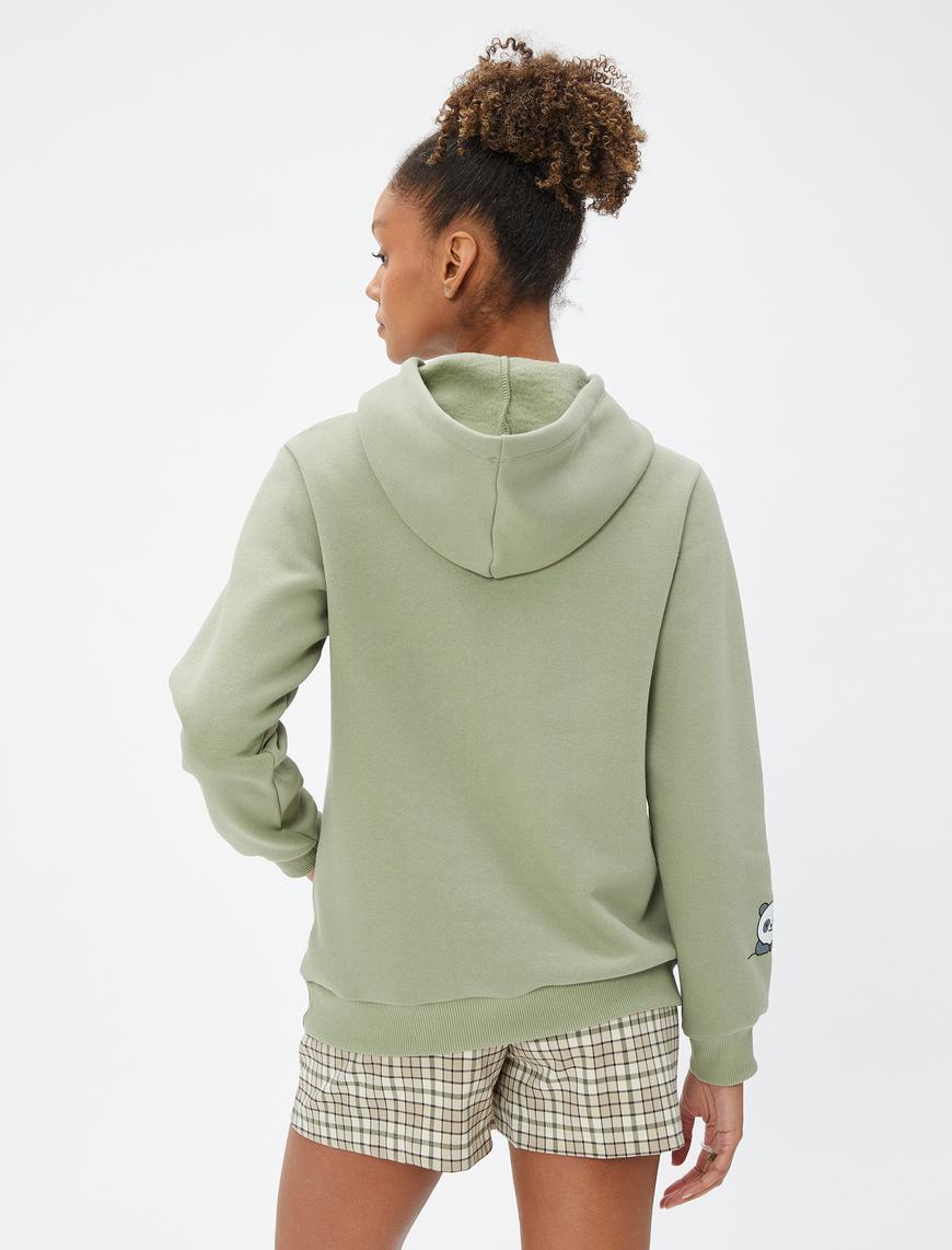   Kapüşonlu Sweatshirt Kanguru Cepli Panda Baskılı