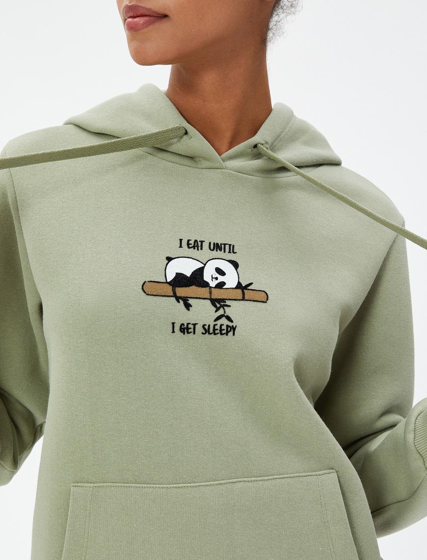   Kapüşonlu Sweatshirt Kanguru Cepli Panda Baskılı