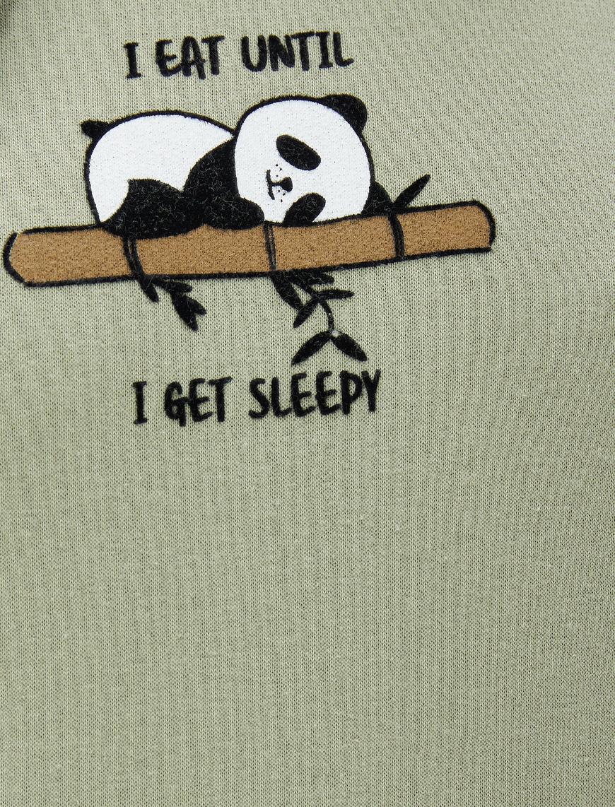  Kapüşonlu Sweatshirt Kanguru Cepli Panda Baskılı