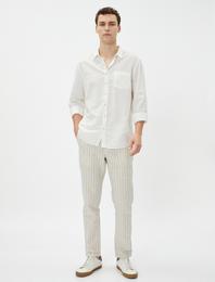 Keten Karışımlı Klasik Pantolon Beli Bağcıklı Cep Detaylı