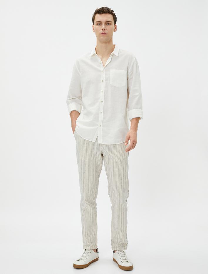  Keten Karışımlı Klasik Pantolon Beli Bağcıklı Cep Detaylı