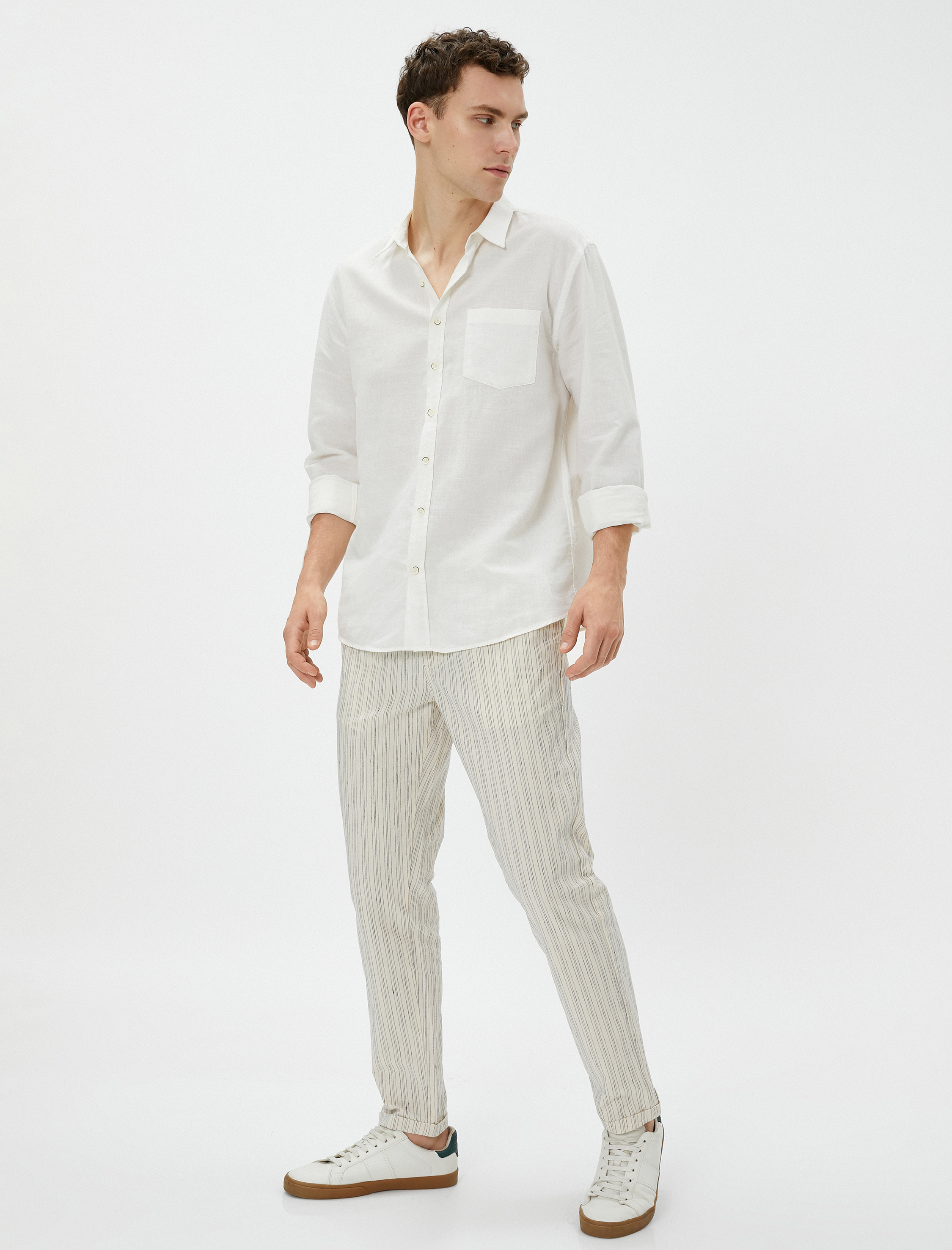   Keten Karışımlı Klasik Pantolon Beli Bağcıklı Cep Detaylı