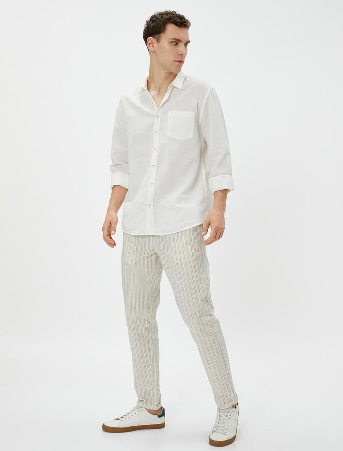  Keten Karışımlı Klasik Pantolon Beli Bağcıklı Cep Detaylı