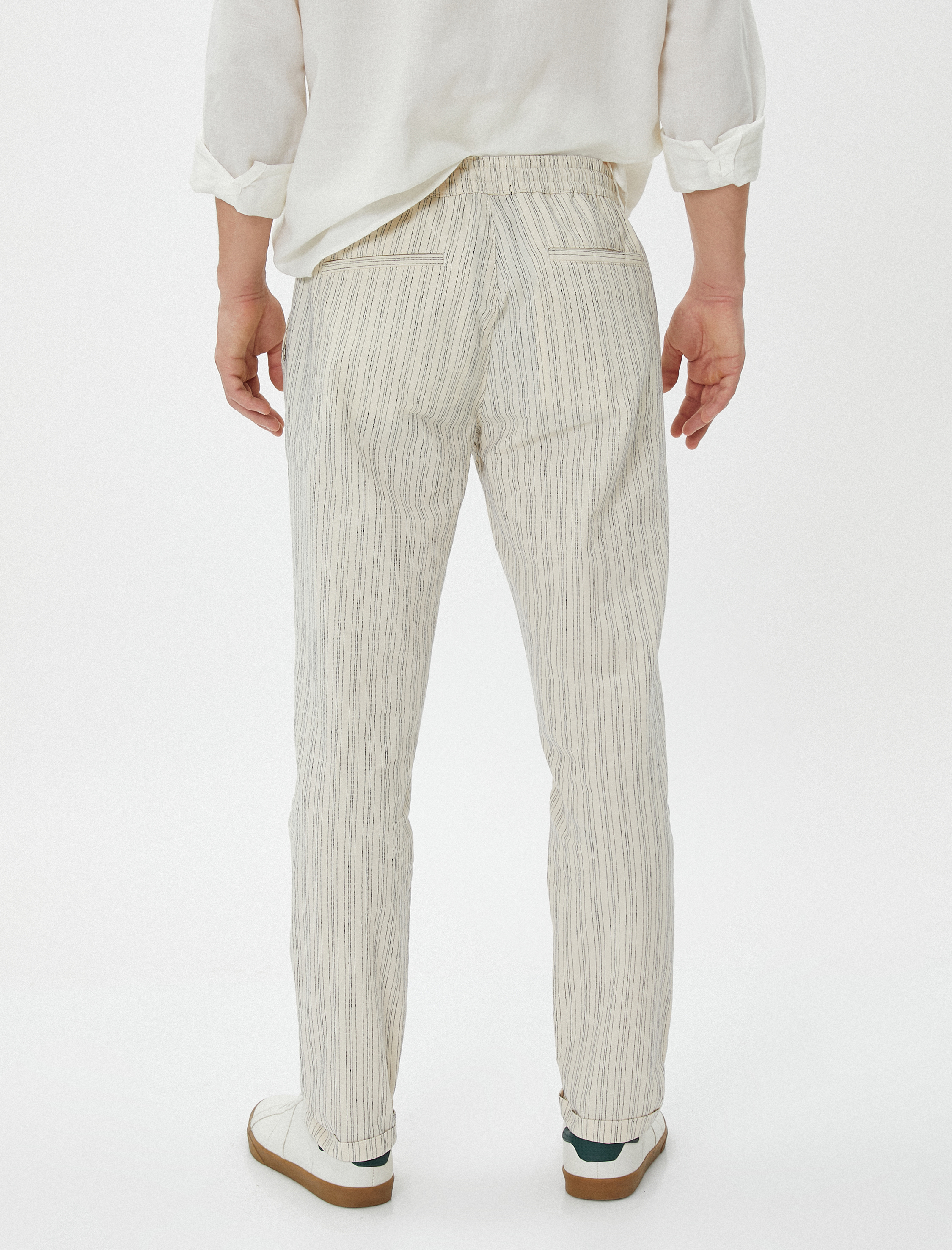   Keten Karışımlı Klasik Pantolon Beli Bağcıklı Cep Detaylı