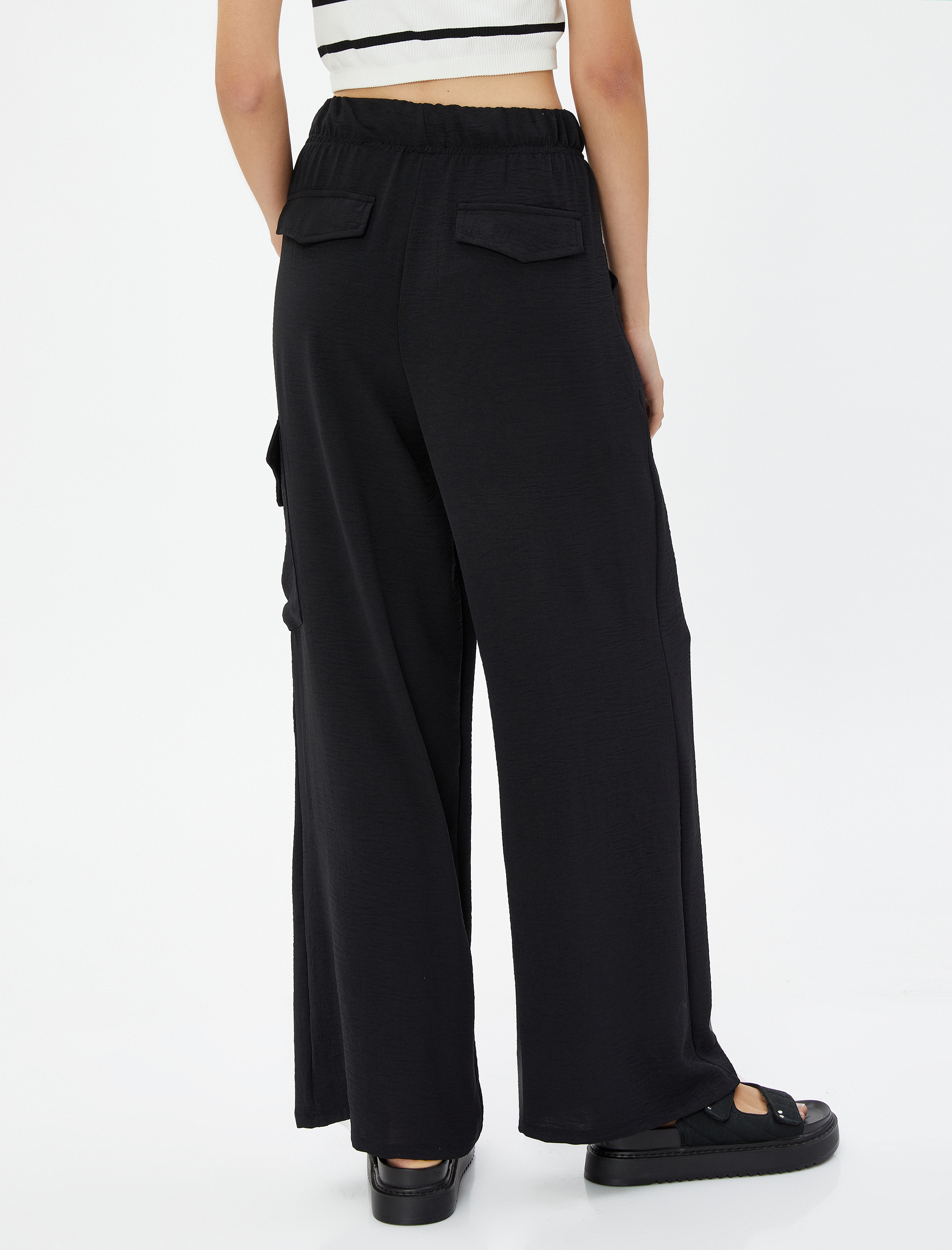   Kargo Pantolon Beli Lastikli Geniş Paça Cepli Dokulu