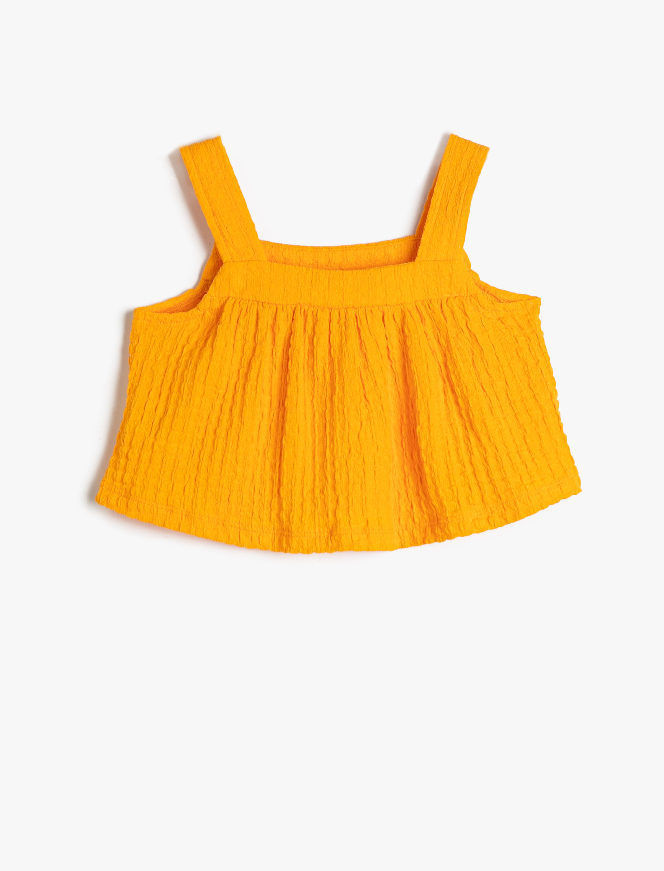  Kız Çocuk Crop Üst Kalın Askılı Bol Kalıp Dokulu