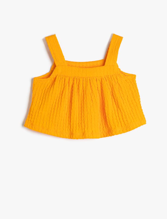 Kız Çocuk Crop Üst Kalın Askılı Bol Kalıp Dokulu