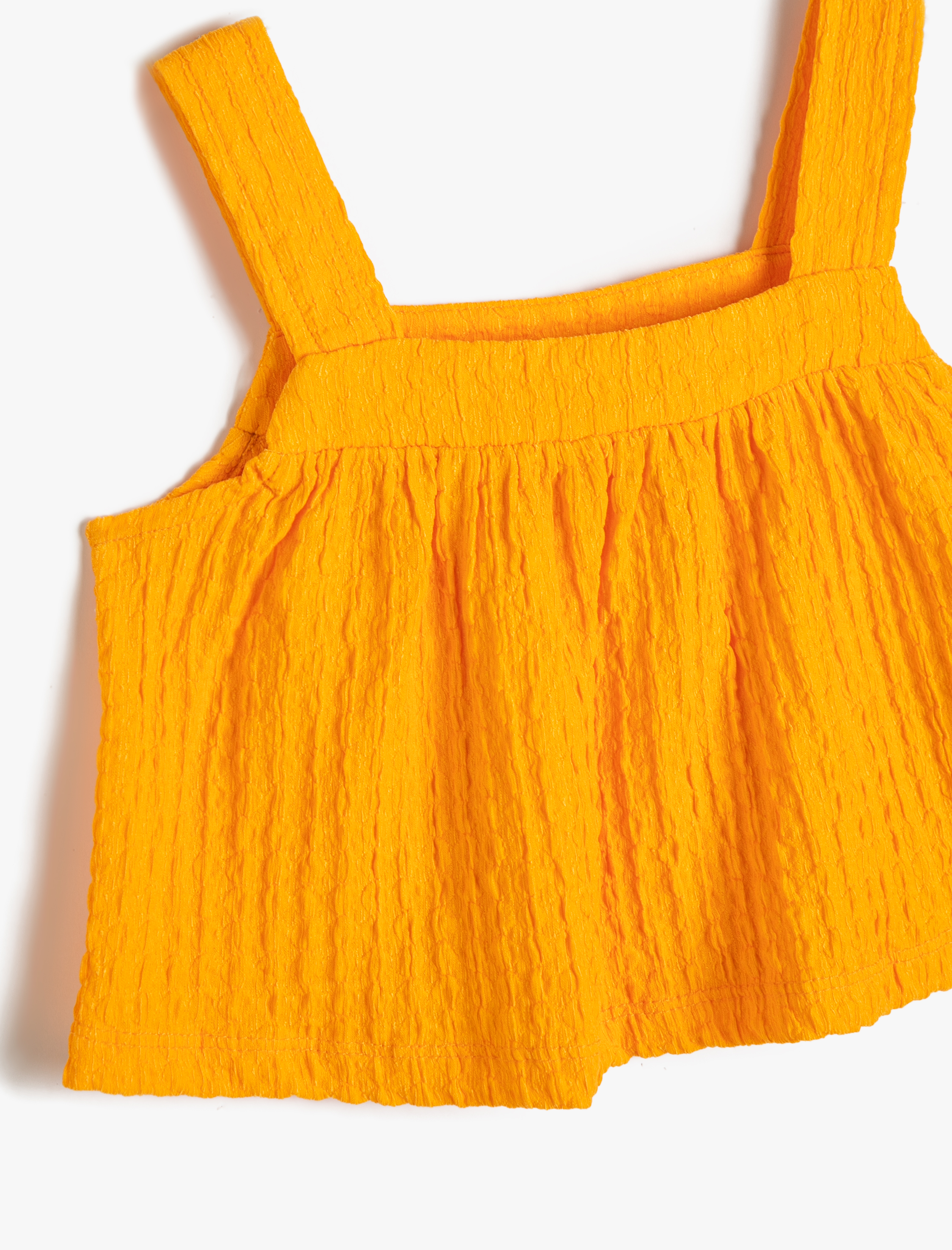  Kız Çocuk Crop Üst Kalın Askılı Bol Kalıp Dokulu