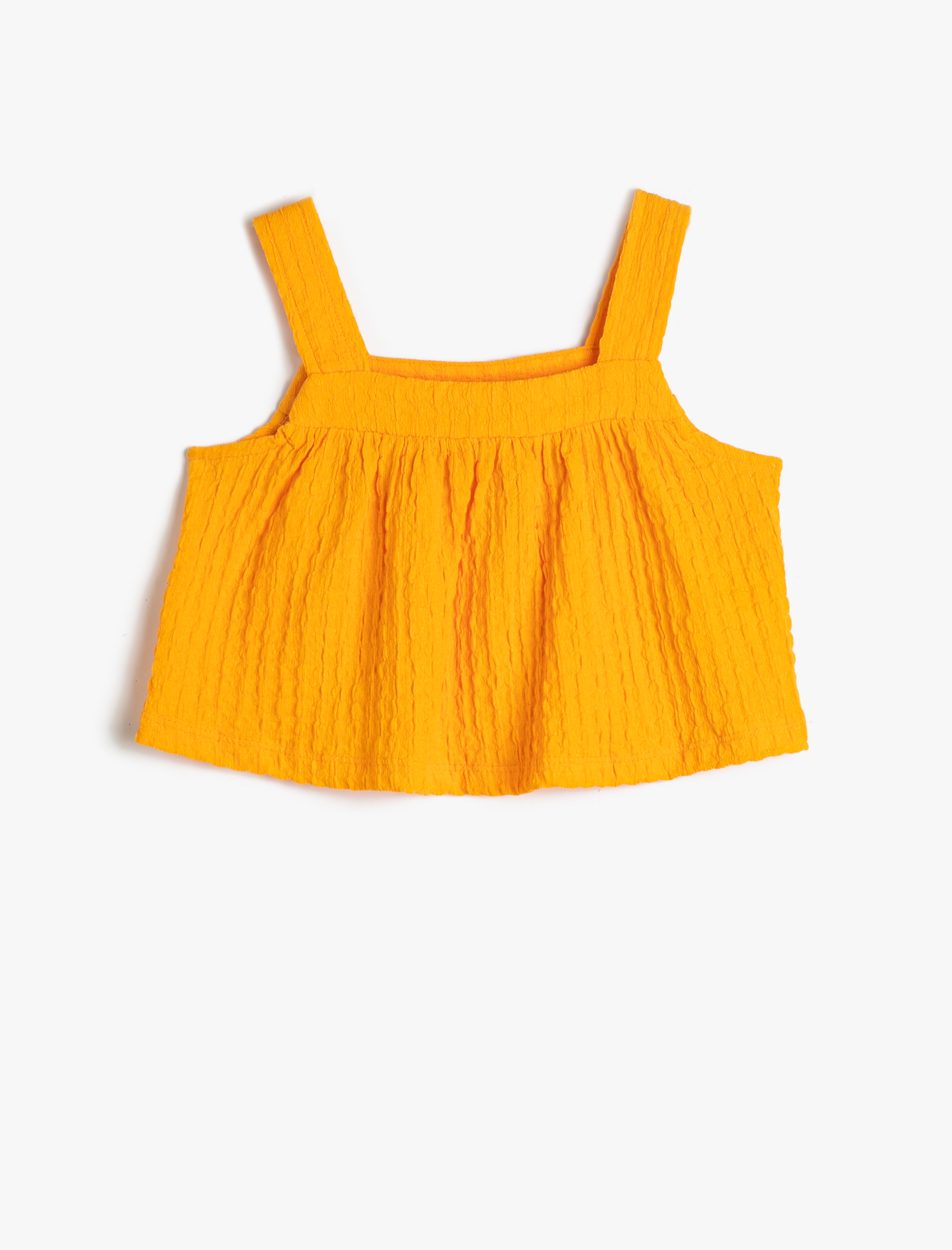  Kız Çocuk Crop Üst Kalın Askılı Bol Kalıp Dokulu