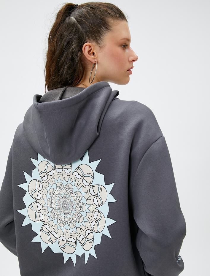  Şardonlu Rick and Morty Sweatshirt Oversize Sırt Baskılı Kapüşonlu Lisanslı