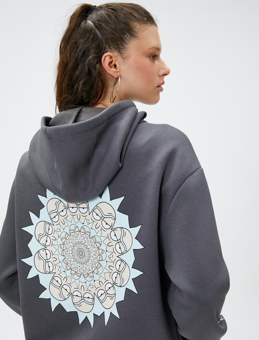   Rick and Morty Sweatshirt Oversize Sırt Baskılı Kapüşonlu Lisanslı