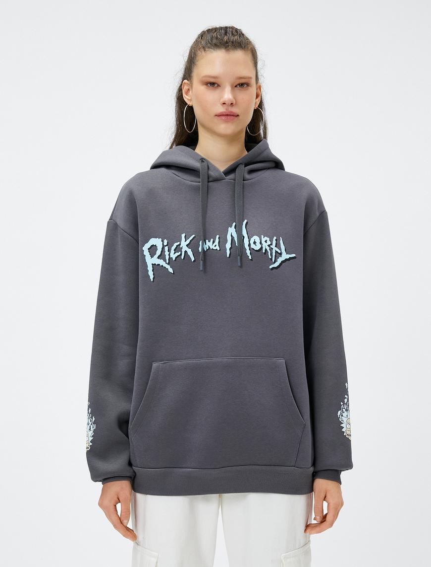   Rick and Morty Sweatshirt Oversize Sırt Baskılı Kapüşonlu Lisanslı