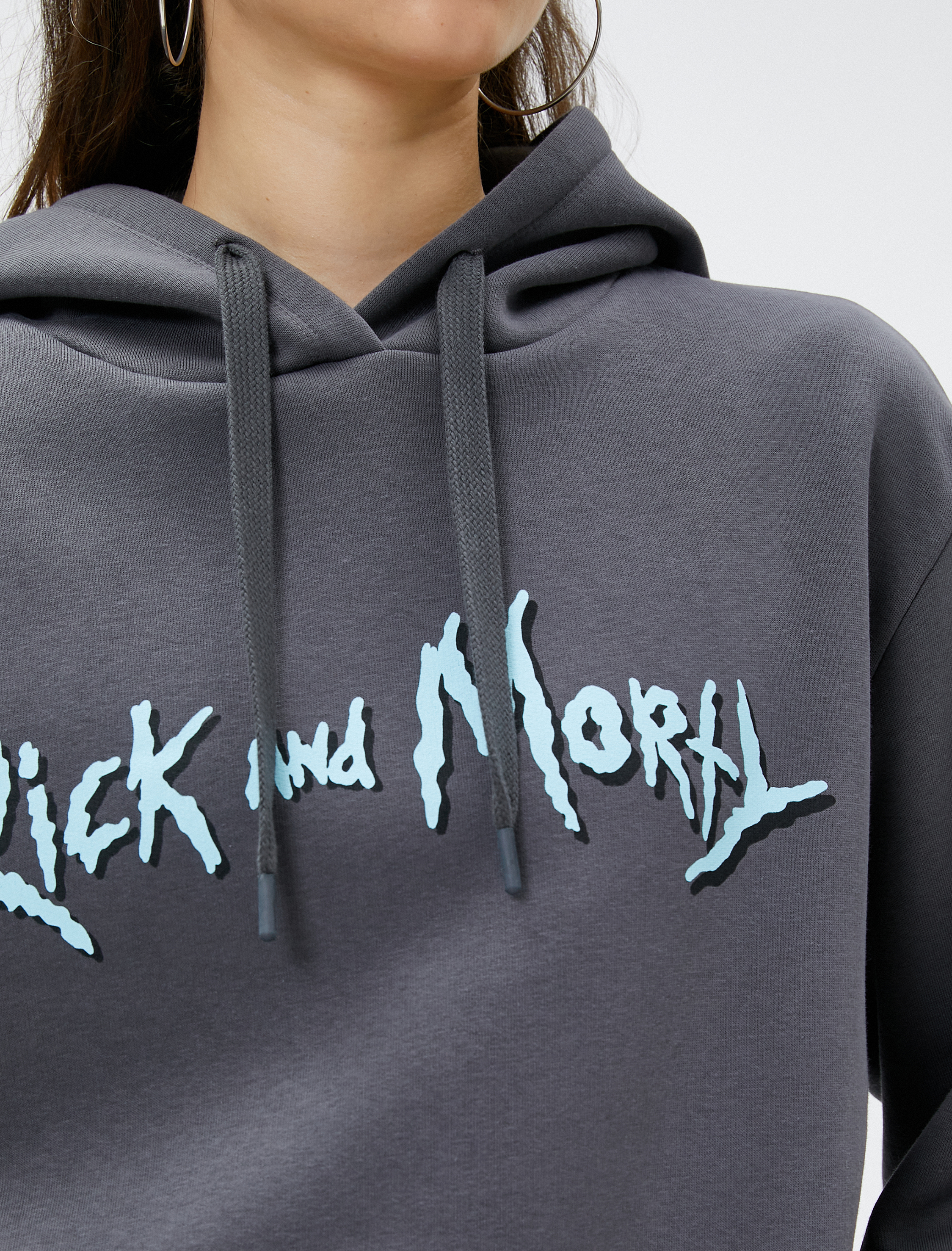   Şardonlu Rick and Morty Sweatshirt Oversize Sırt Baskılı Kapüşonlu Lisanslı