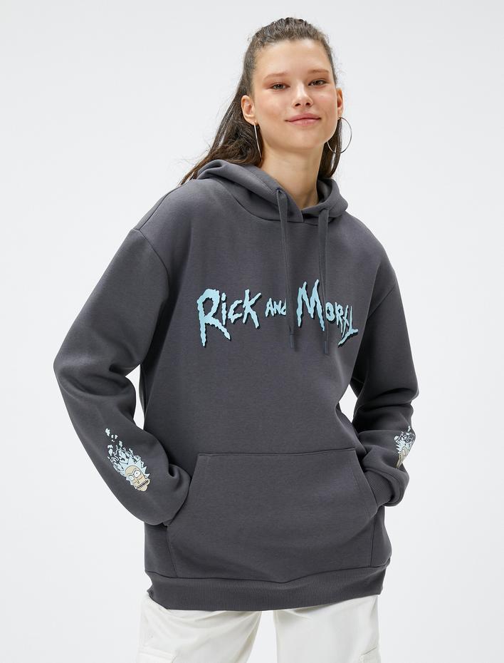  Şardonlu Rick and Morty Sweatshirt Oversize Sırt Baskılı Kapüşonlu Lisanslı