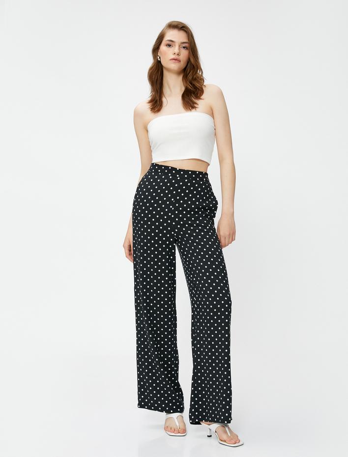  Puantiyeli Bol Paça Pantolon Cepli Viskon