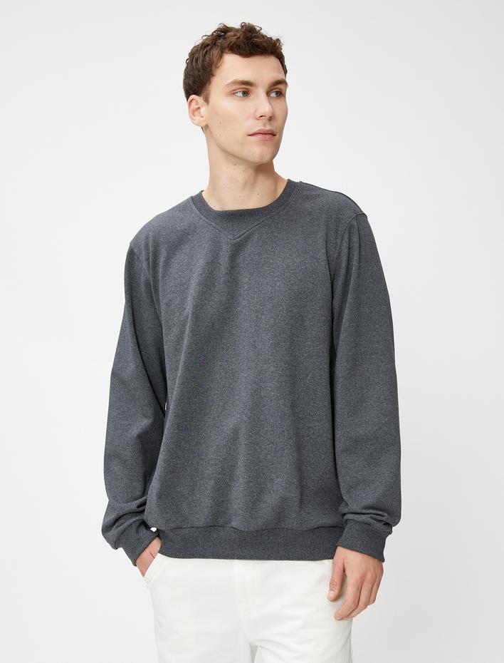  Basic Sweat Bisiklet Yaka Dikiş Detaylı Uzun Kollu