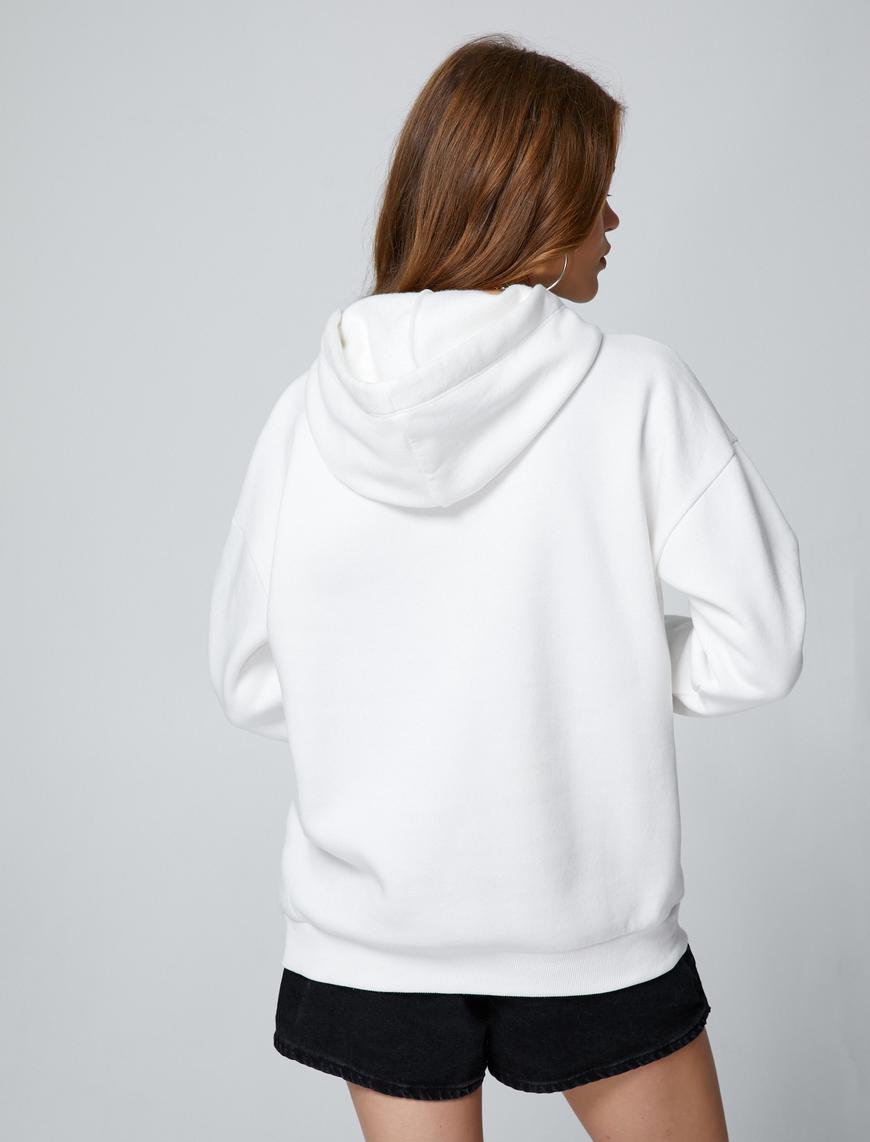   Şardonlu Kolej Oversize Sweatshirt Kapüşonlu Baskılı Uzun Kollu