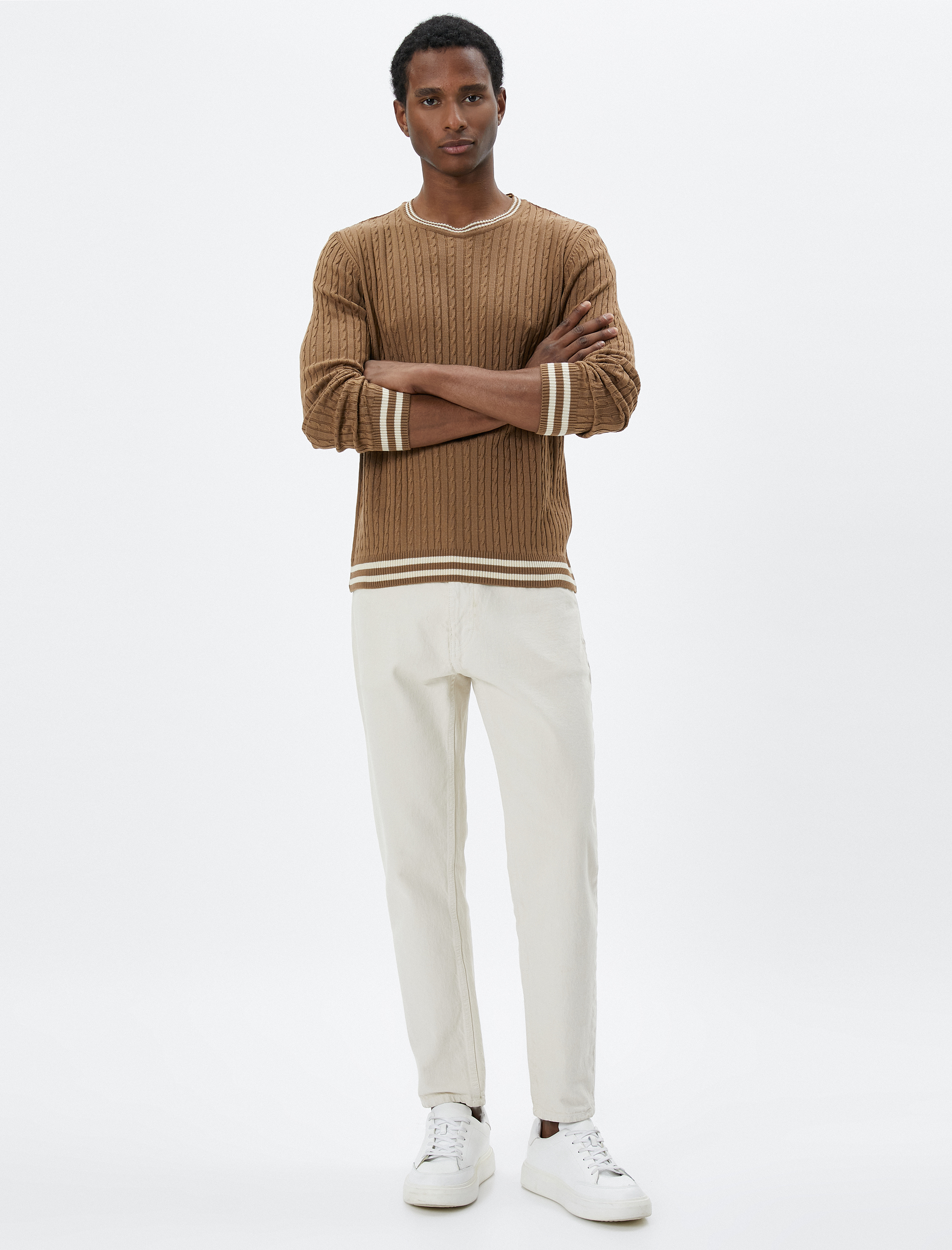   Basic Triko Kazak Bisiklet Yaka Örgü Motifli Biyeli