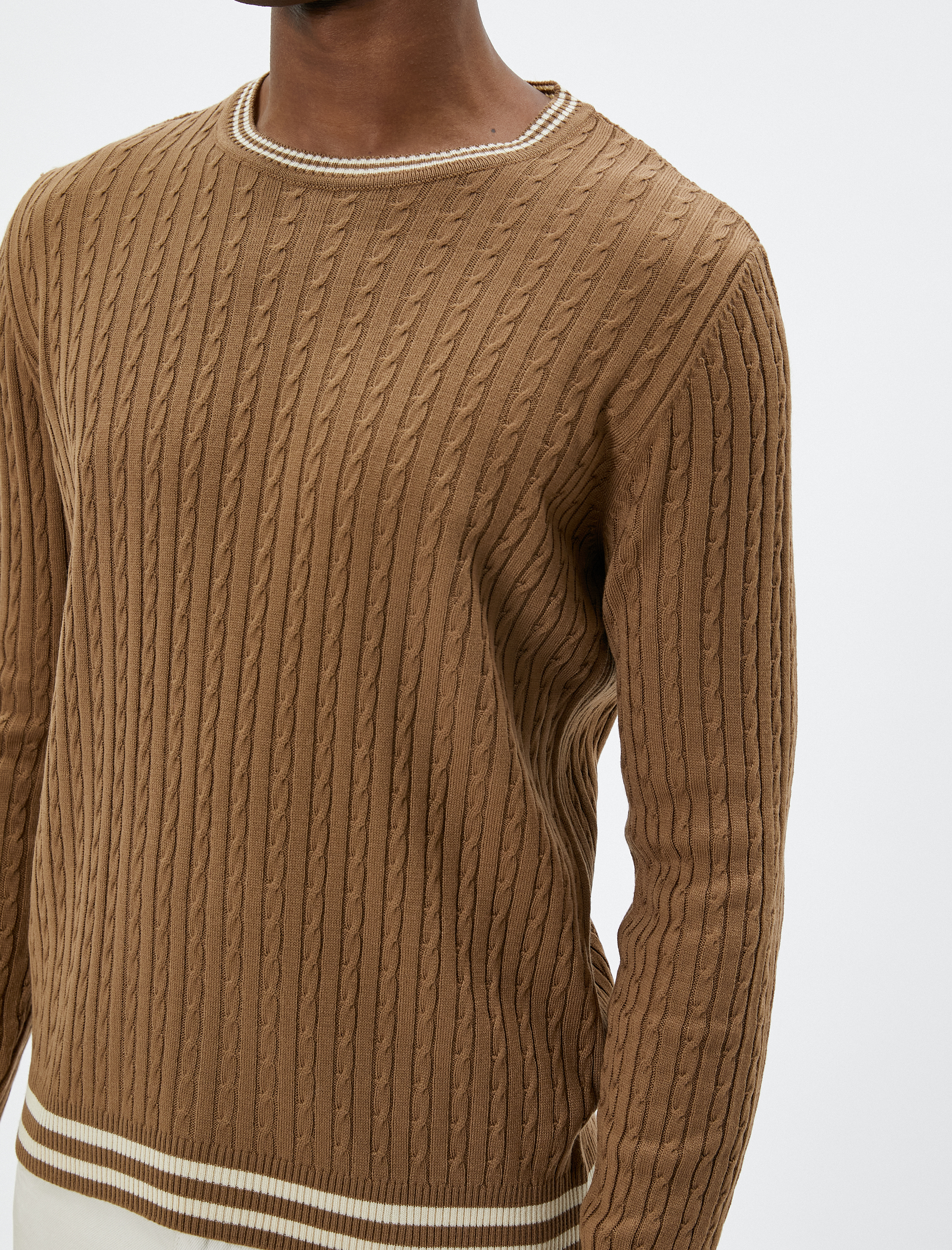   Basic Triko Kazak Bisiklet Yaka Örgü Motifli Biyeli