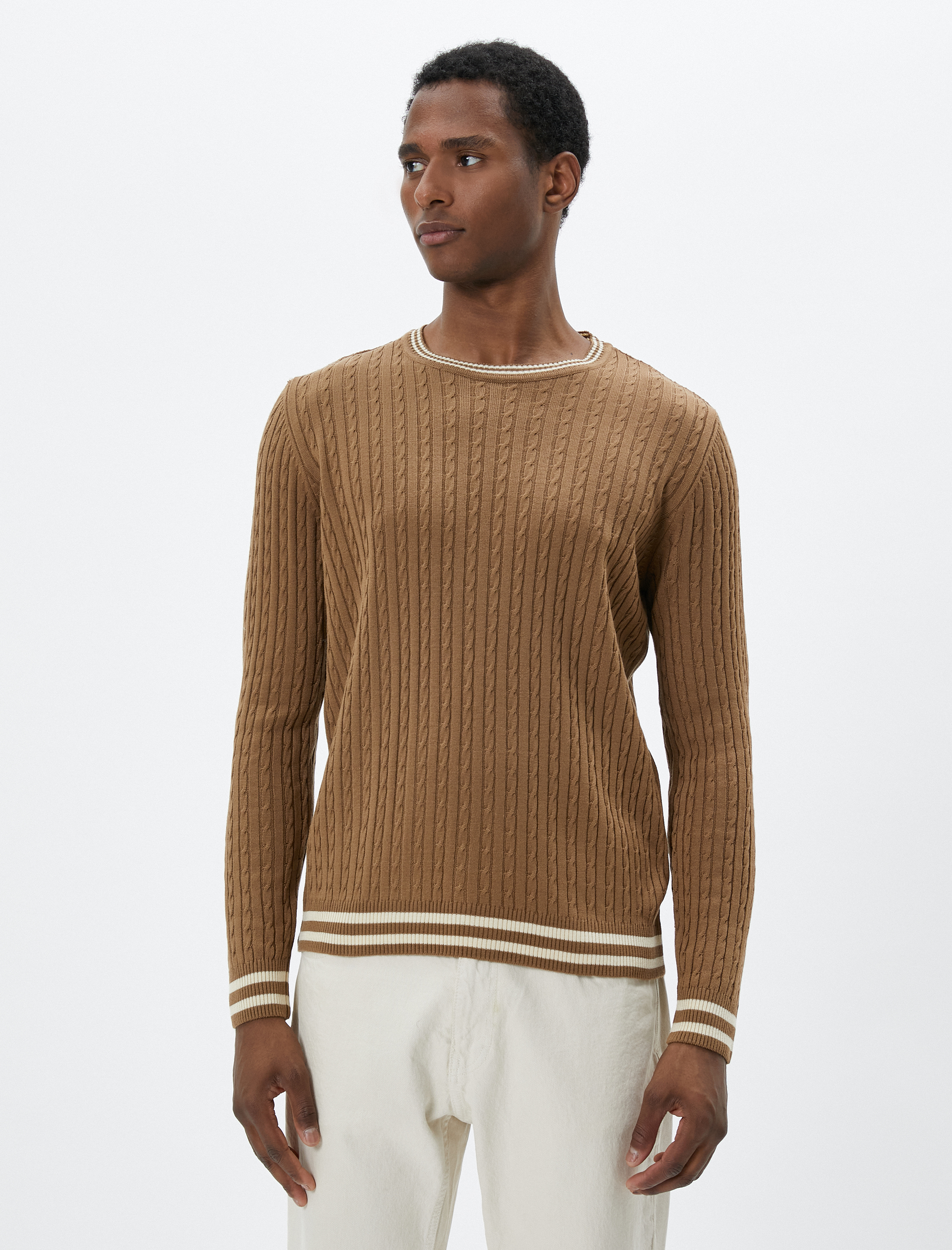   Basic Triko Kazak Bisiklet Yaka Örgü Motifli Biyeli