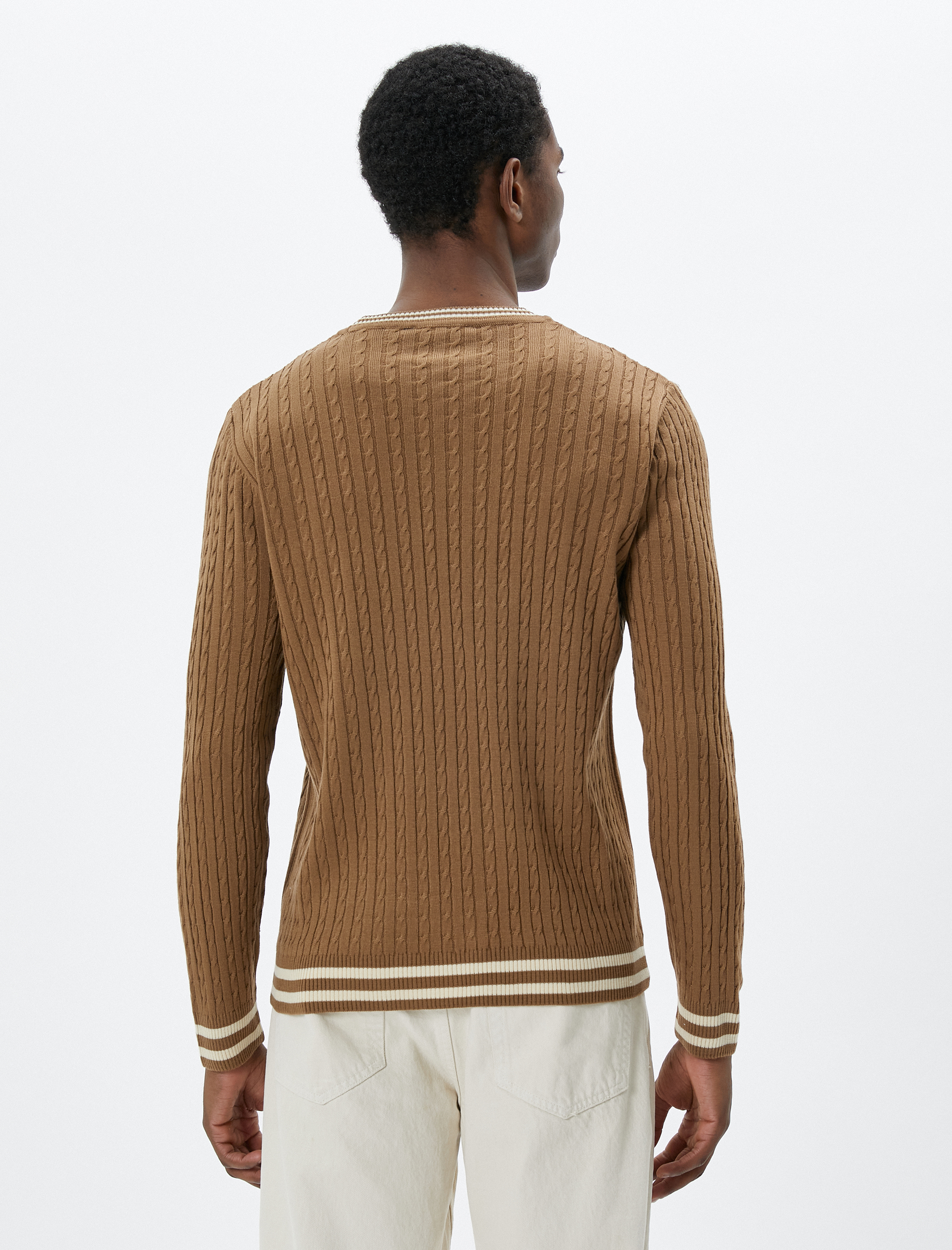   Basic Triko Kazak Bisiklet Yaka Örgü Motifli Biyeli