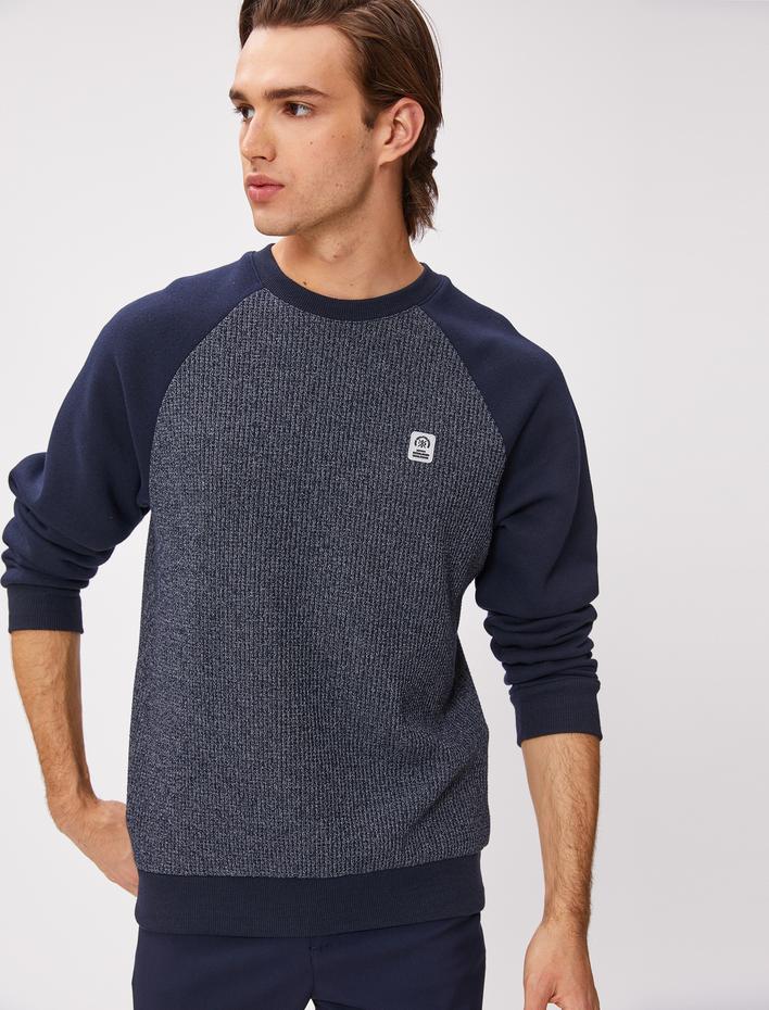  Bisiklet Yaka Kazak Reglan Kol Etiket Detaylı Bloklu