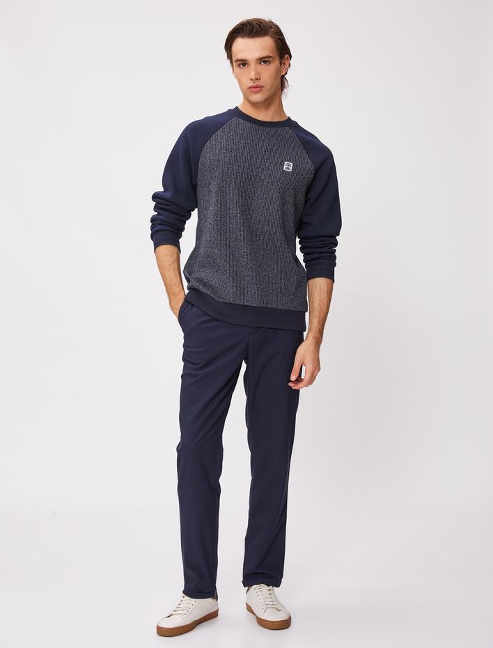  Bisiklet Yaka Kazak Reglan Kol Etiket Detaylı Bloklu