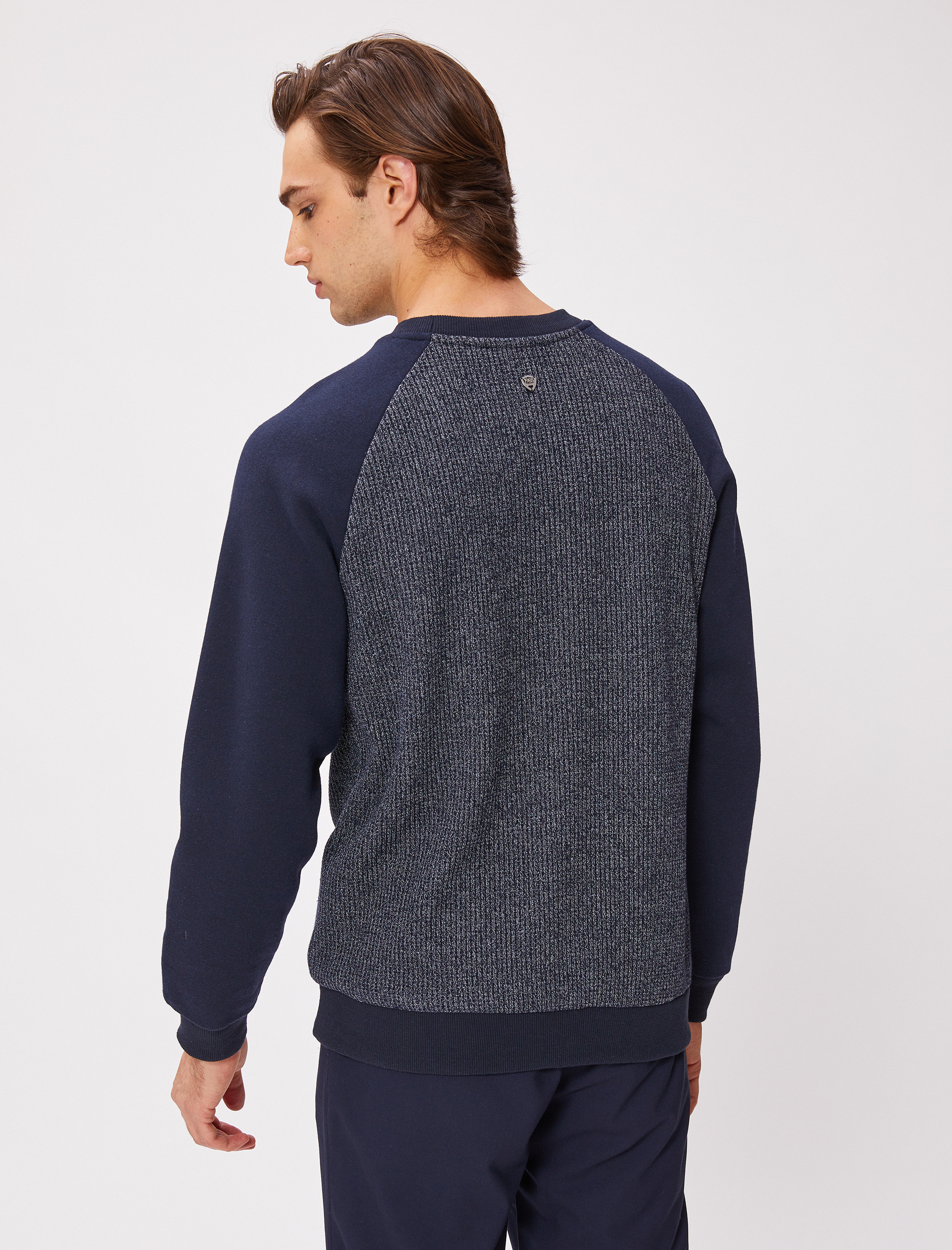   Bisiklet Yaka Kazak Reglan Kol Etiket Detaylı Bloklu