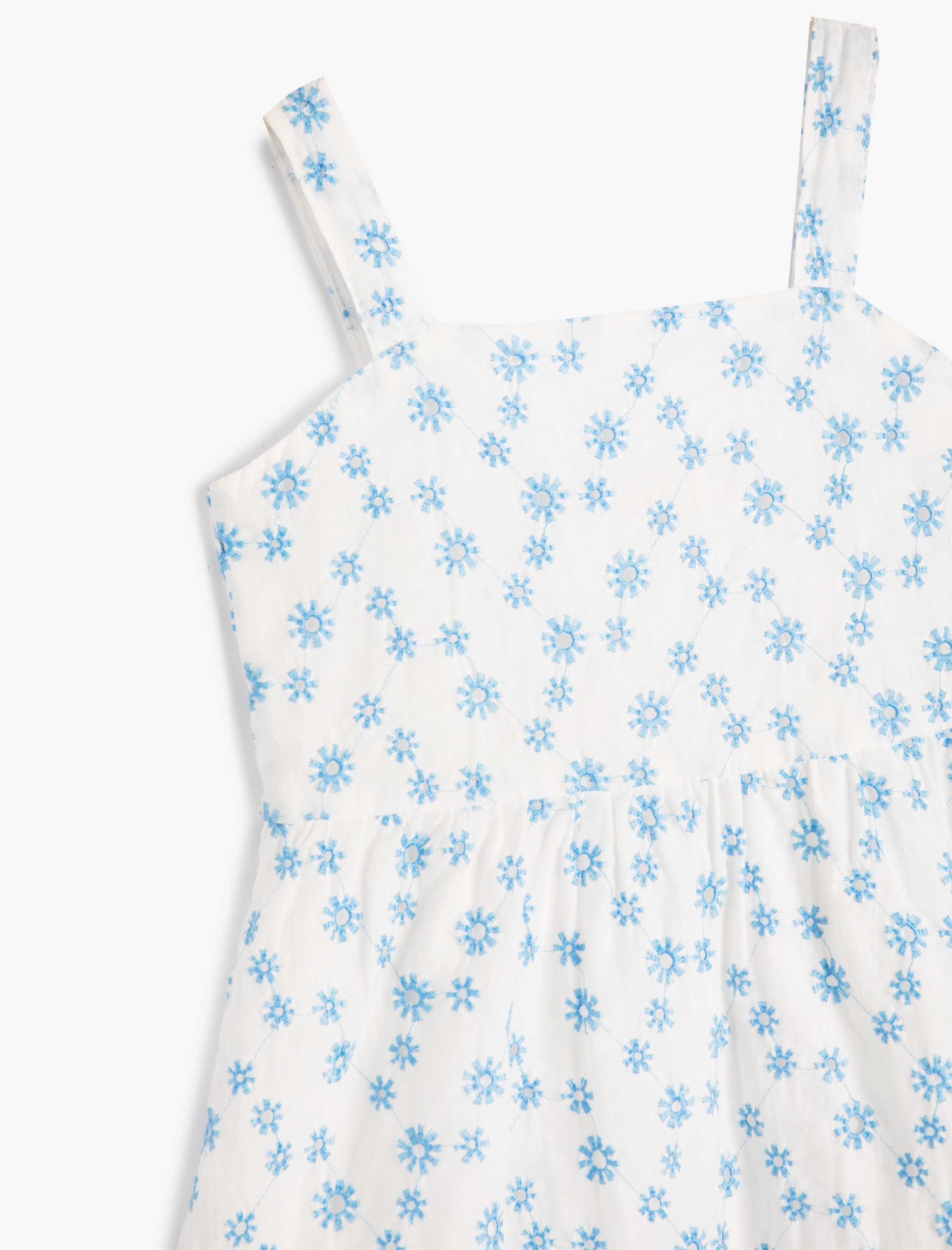  Kız Çocuk Elbise Kalın Askılı Çiçek İşlemeli Brodeli Pamuklu Astarlı