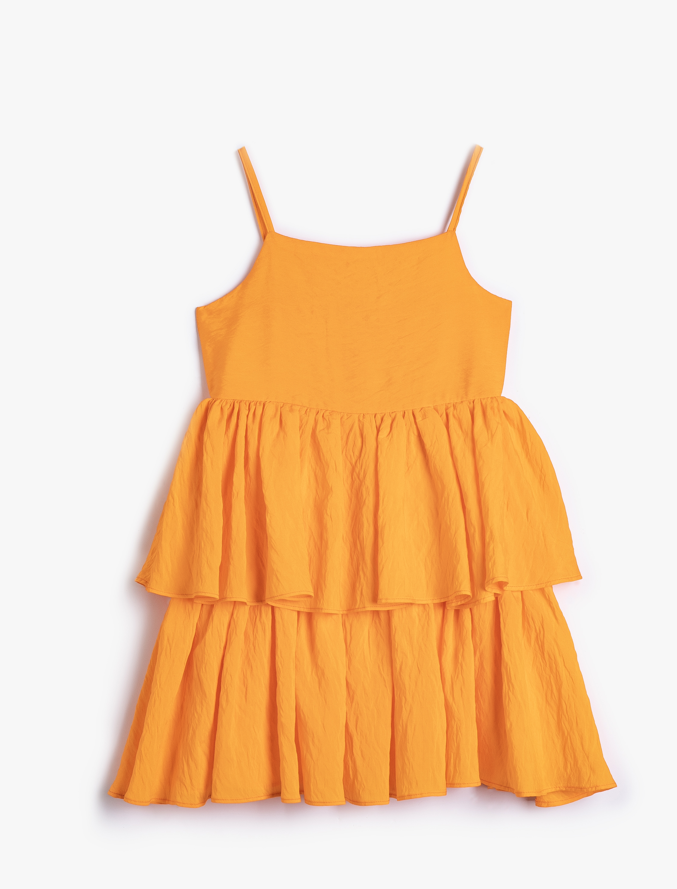  Kız Çocuk Mini Elbise İnce Askılı Katlı Viskon Kumaş