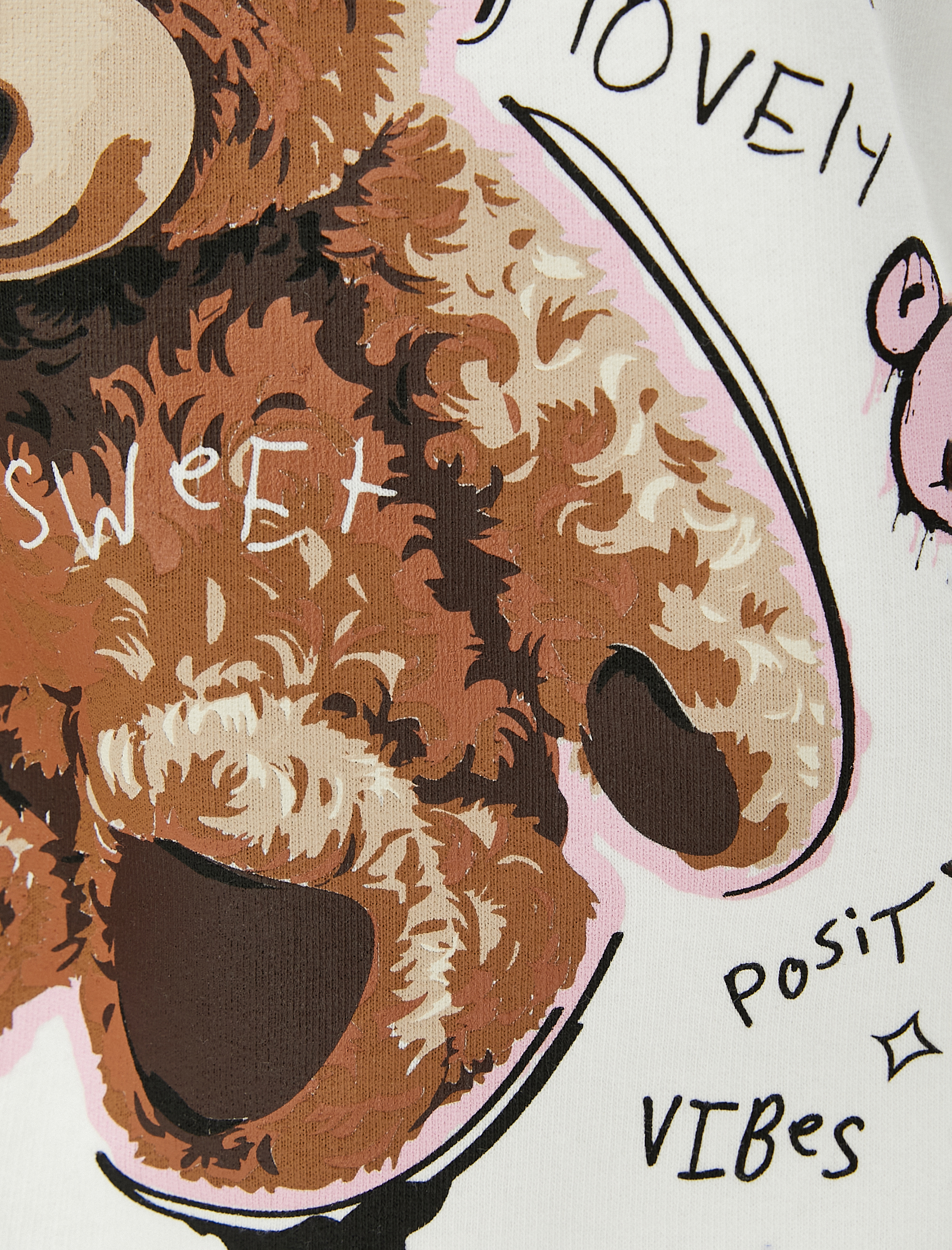   Şardonlu Kapüşonlu Sweatshirt Baskılı Uzun Kollu Ribanalı