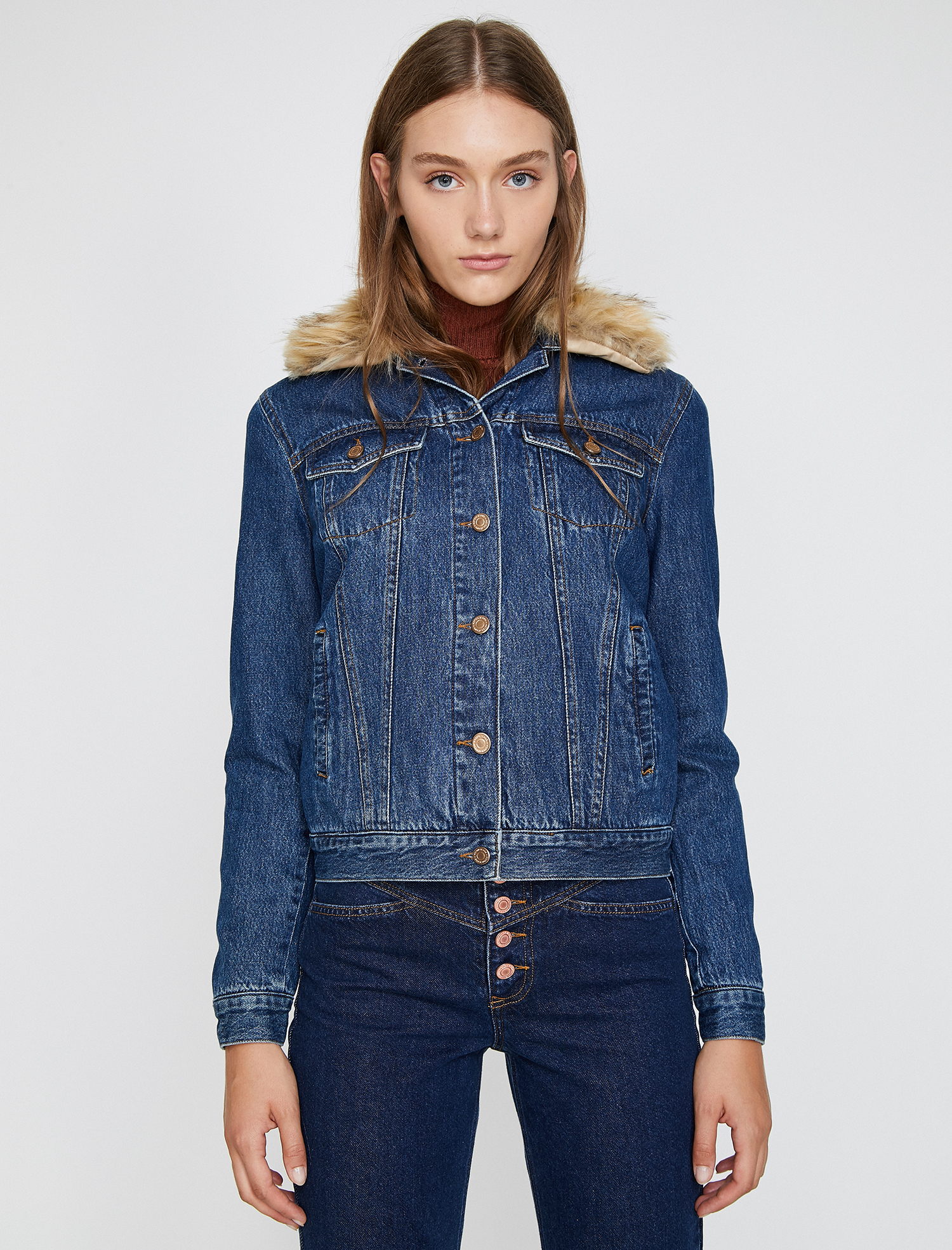 Yakası Suni Kürklü Jean Mont