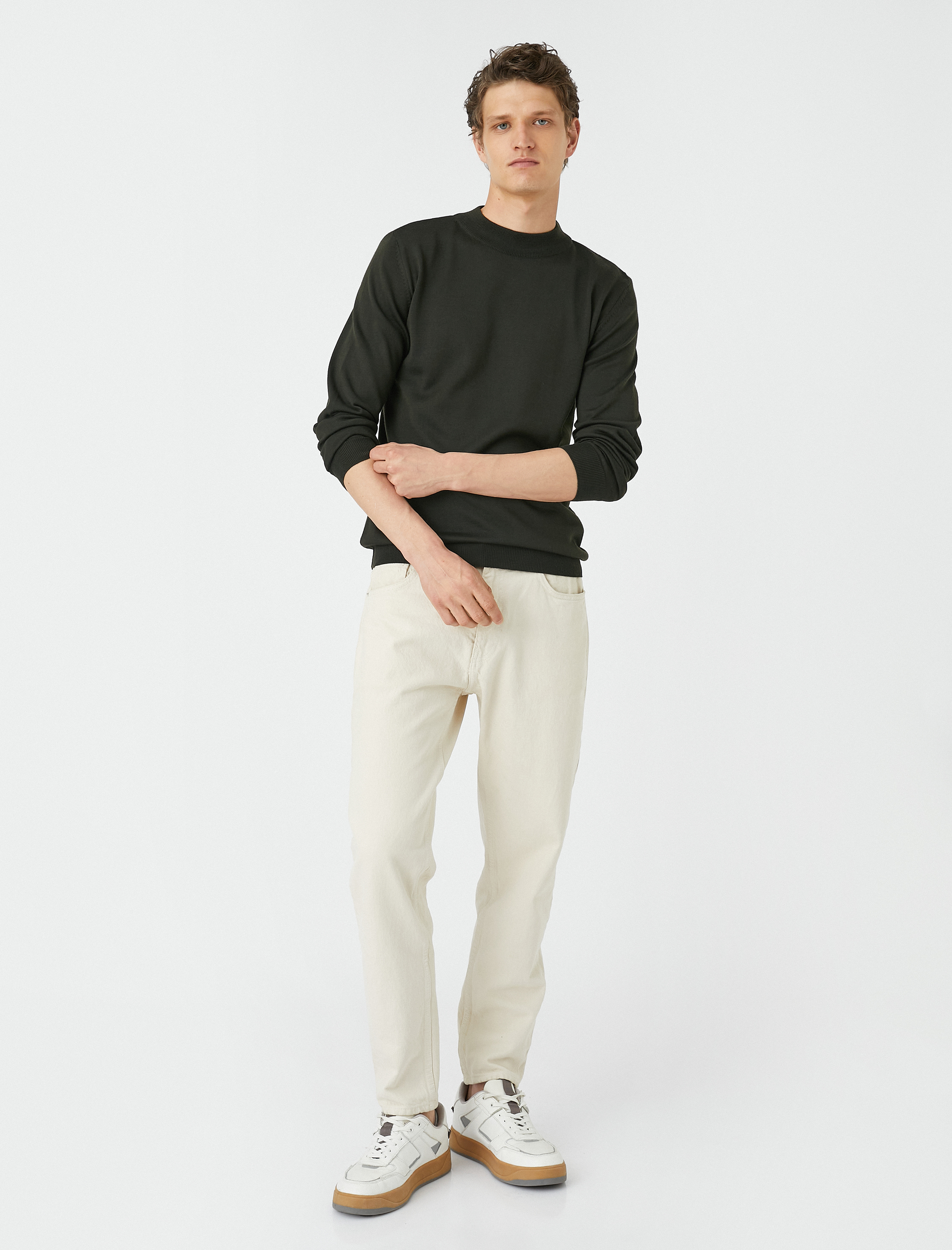   Basic Triko Kazak Yarım Balıkçı Yaka Uzun Kollu