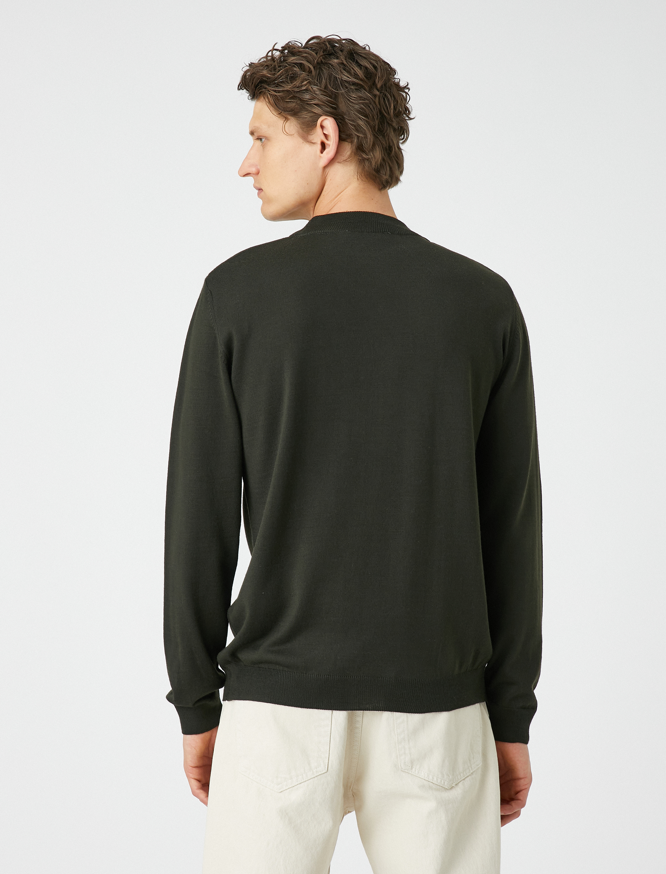   Basic Triko Kazak Yarım Balıkçı Yaka Uzun Kollu