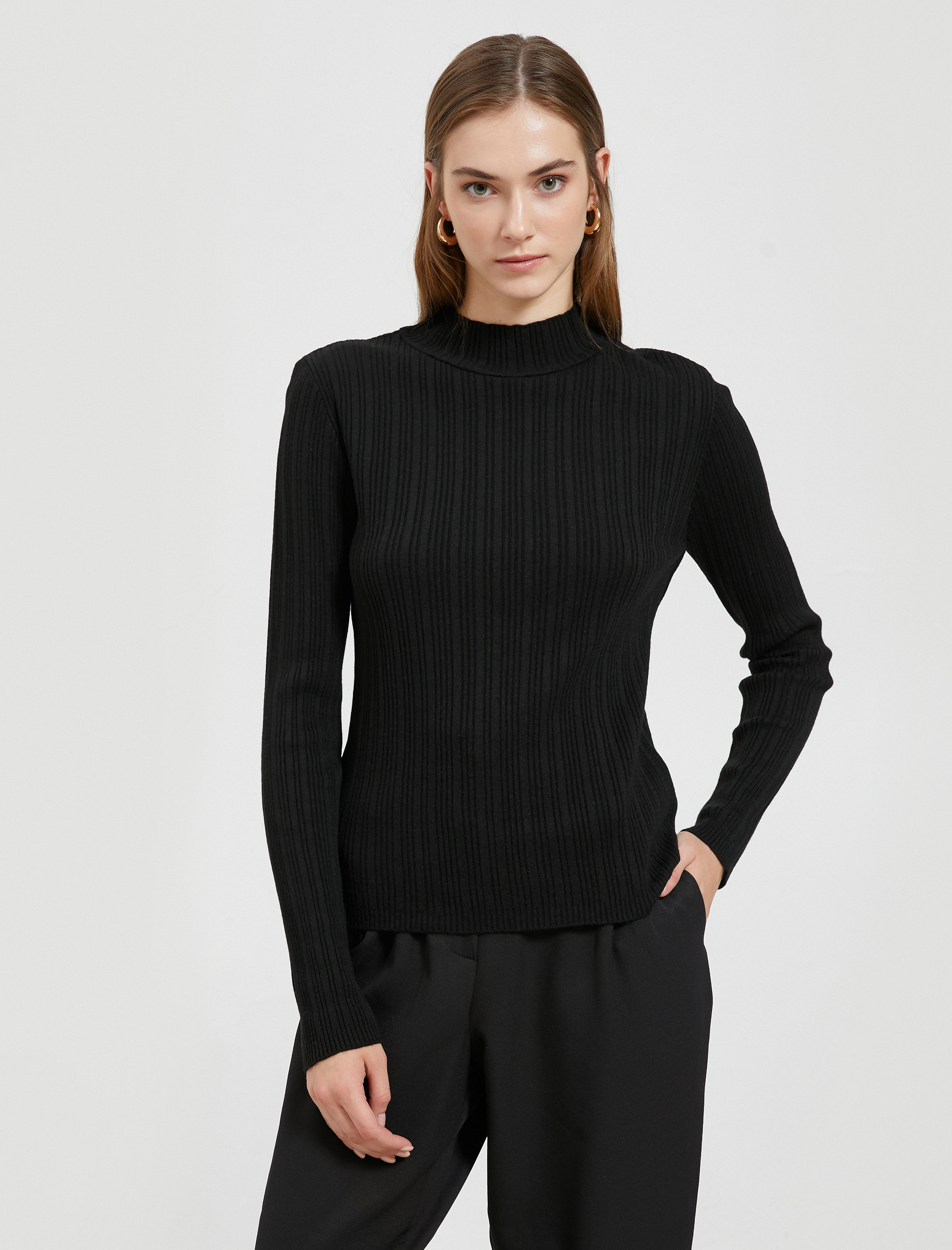   Ribanalı Triko Kazak Yarım Balıkçı Yaka