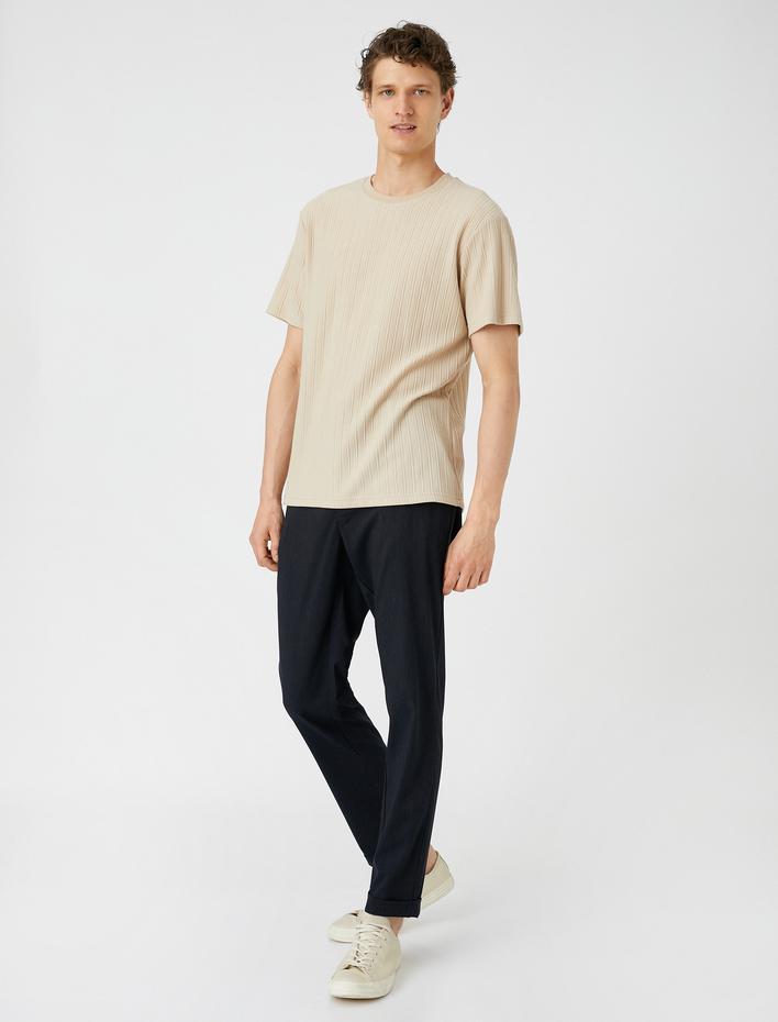  Çizgili Pantolon Beli Bağcıklı Slim Fit Düğmeli Cepli