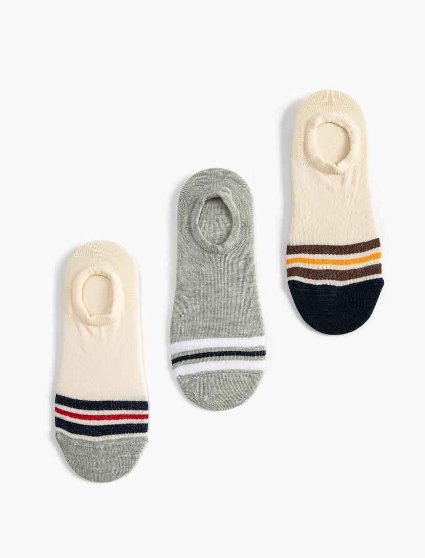  Erkek Çizgili 3'lü Sneaker Çorap Seti Çok Renkli