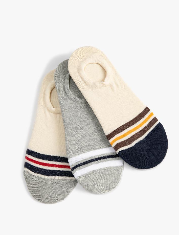 Erkek Çizgili 3'lü Sneaker Çorap Seti Çok Renkli