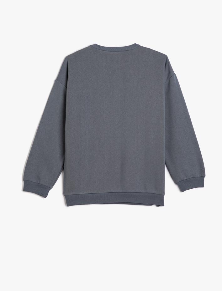 Kız Çocuk Sweatshirt Uzun Kollu Bisiklet Yaka Doğa Baskılı Şardonlu