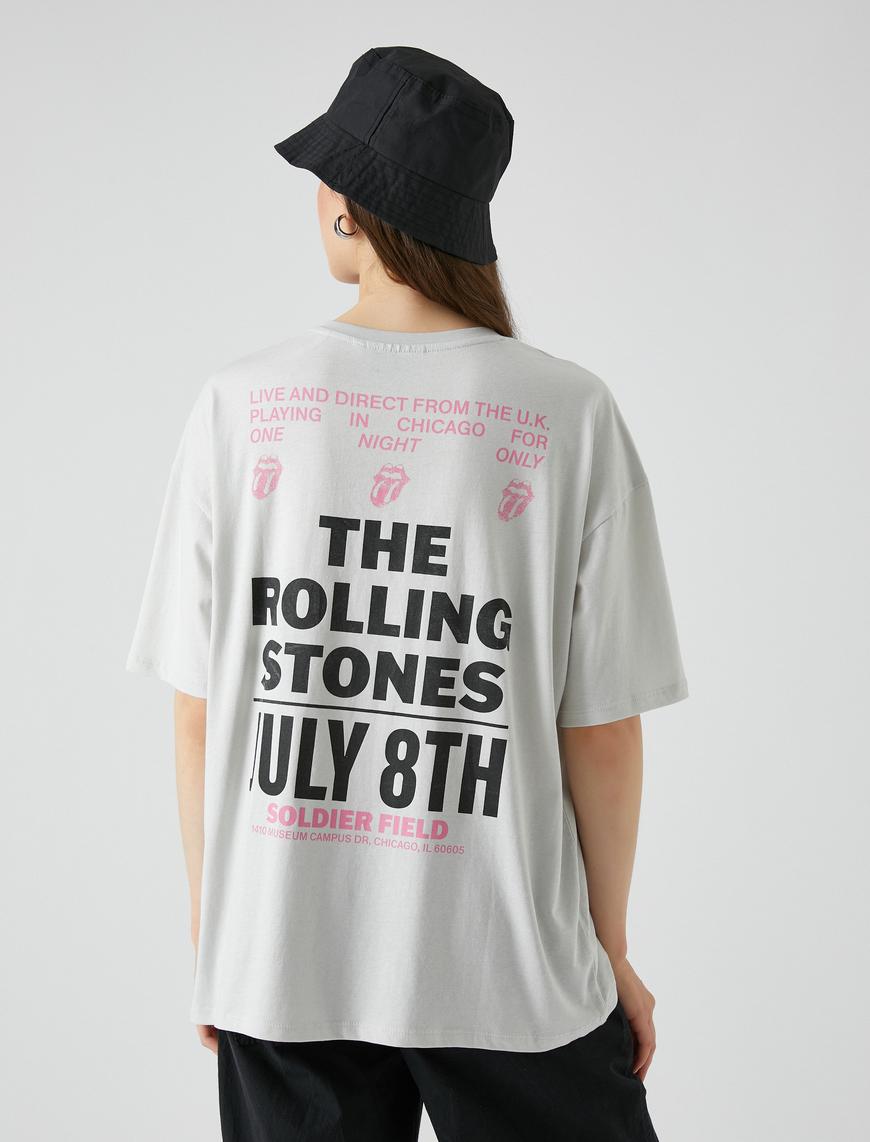   The Rolling Stones Tişört Baskılı Oversize Lisanslı Bisiklet Yaka