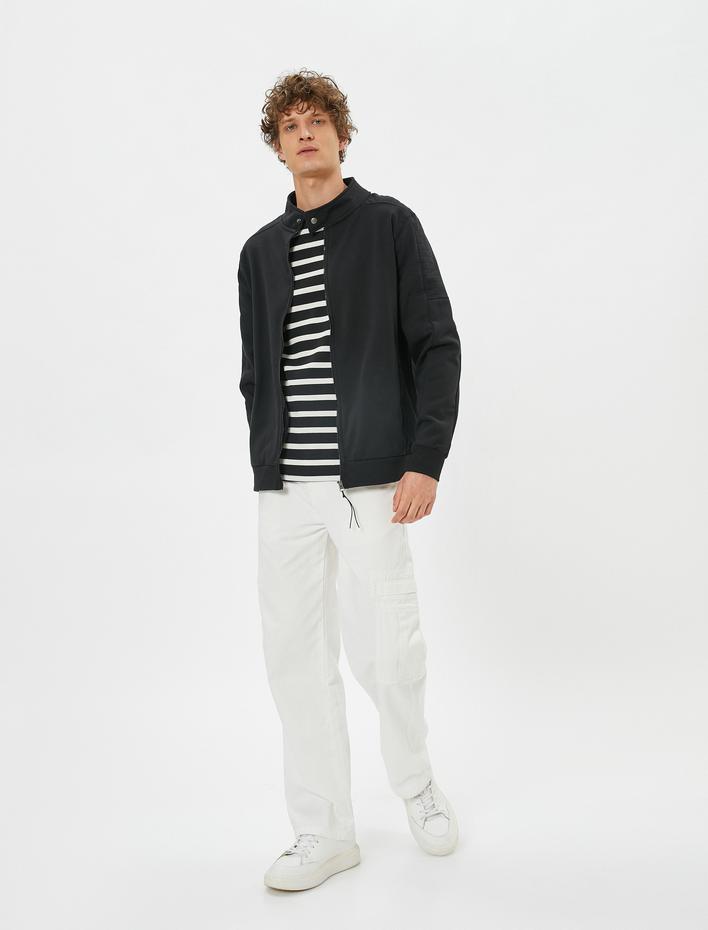  Fermuarlı Sweatshirt Cep Detaylı Yuvarlak Yaka Çıtçıt Düğmeli Şardonlu