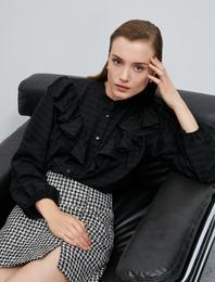 Fırfırlı Ekoseli Gömlek Balon Kol